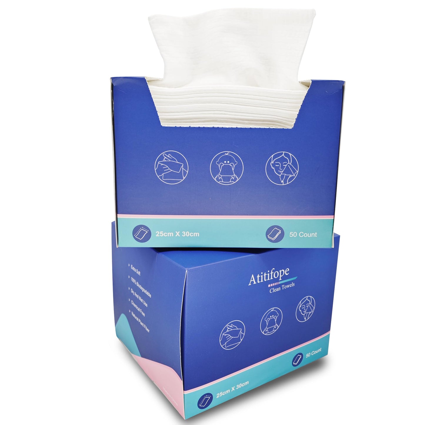 Atitifope Toallas faciales removedor de maquillaje, 100% biodegradables, paños de limpieza en seco (100 unidades (2 cajas)