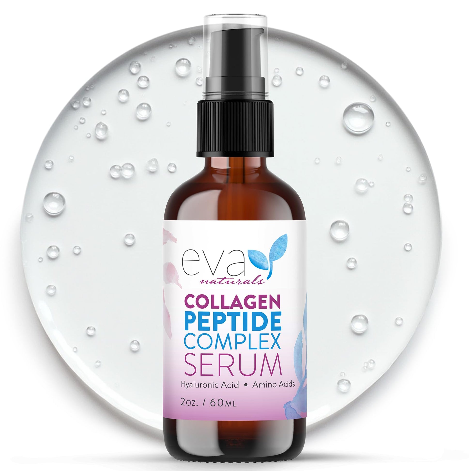Peptide Complex Serum by Eva Naturals (2 oz) - Best Anti-Aging Face Serum Reduces Wrinkles and Boosts Collagen - Heals and Repairs Skin while Improving Tone and Texture - Hyaluronic Acid & Vitamin E