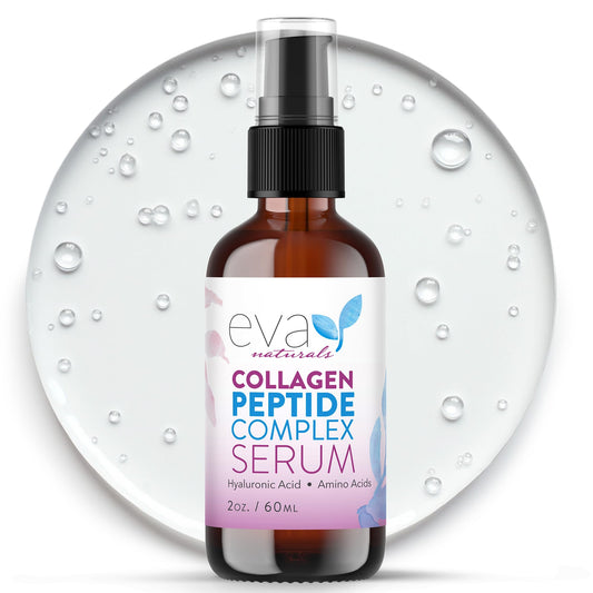 Peptide Complex Serum by Eva Naturals (2 oz) - Best Anti-Aging Face Serum Reduces Wrinkles and Boosts Collagen - Heals and Repairs Skin while Improving Tone and Texture - Hyaluronic Acid & Vitamin E