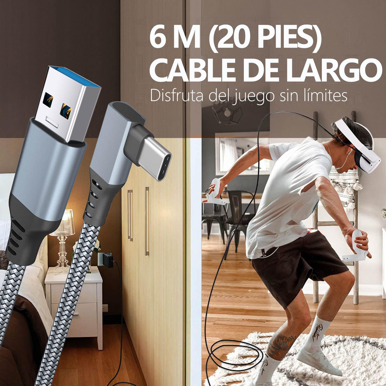 Cable Link de Transferencia YUTVXAC Negro para Oculus Quest 3 con Alta Velocidad y Carga Rápida para Juegos VR