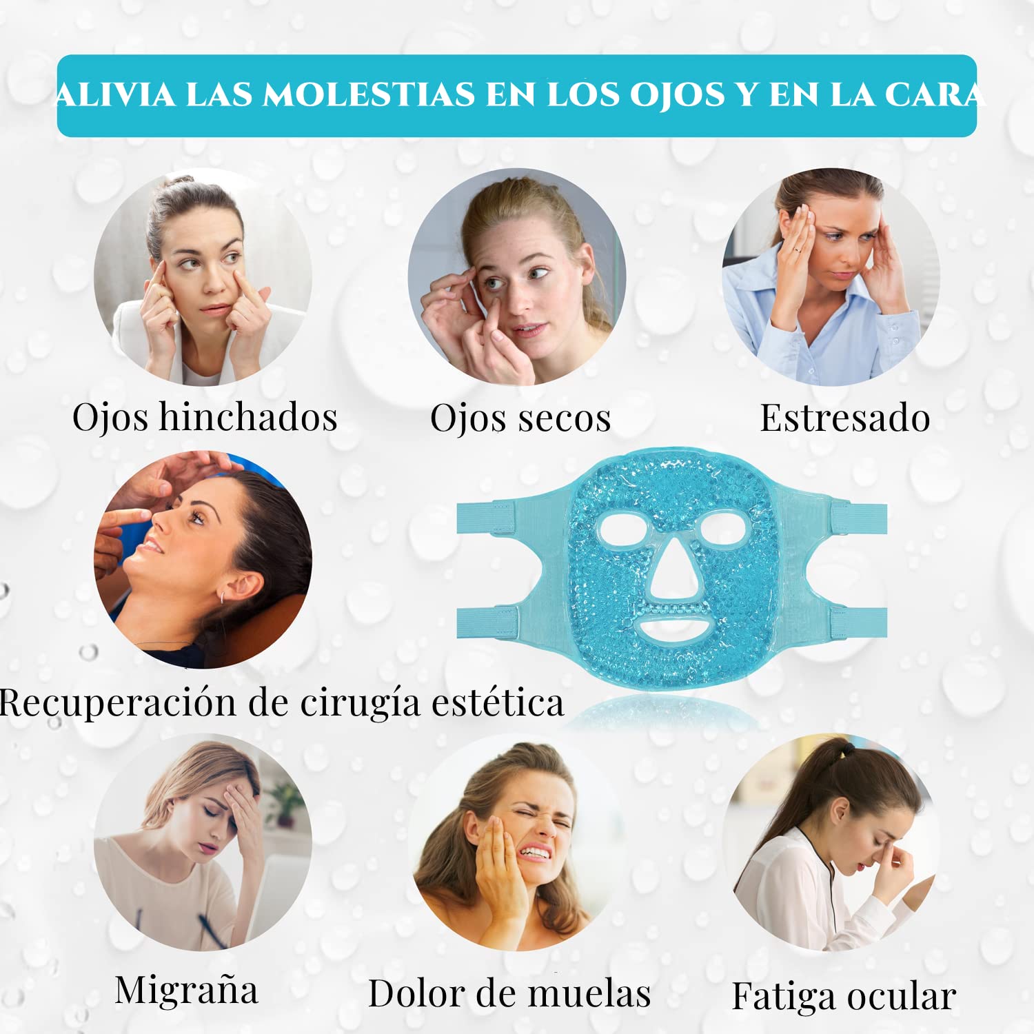 Shoonlo Mascara de Hielo para Cara, Mascarilla de Facial para Reducir Hinchazón, Las Ojeras, Migraña, Enrojecimiento, Antifaz de Fríos para Cuidado de la Piel, Compresa Fria y Caliente