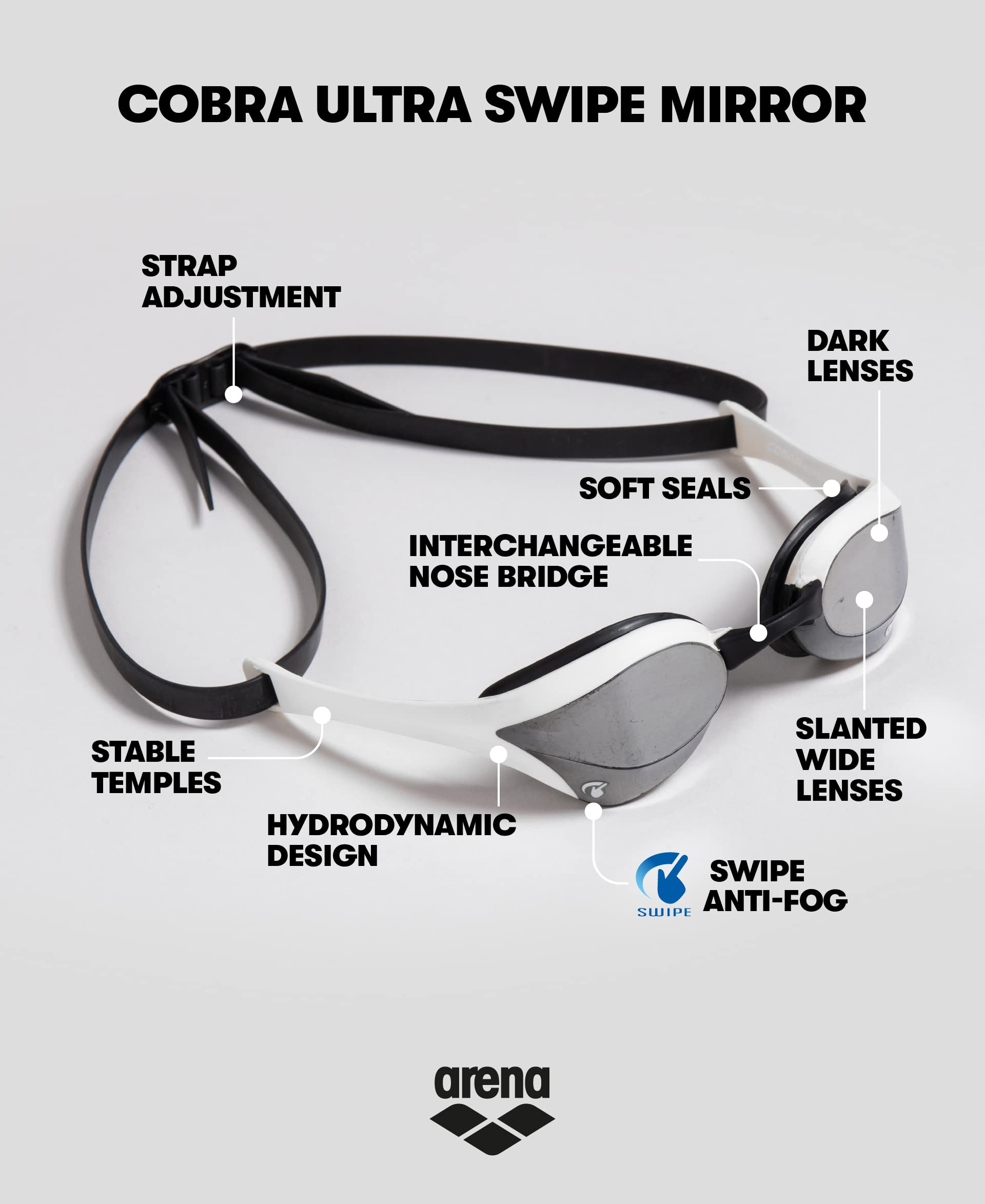 Arena Cobra - anteojos de natación Ultra deslizantes con Espejo, Plateado/Rosa