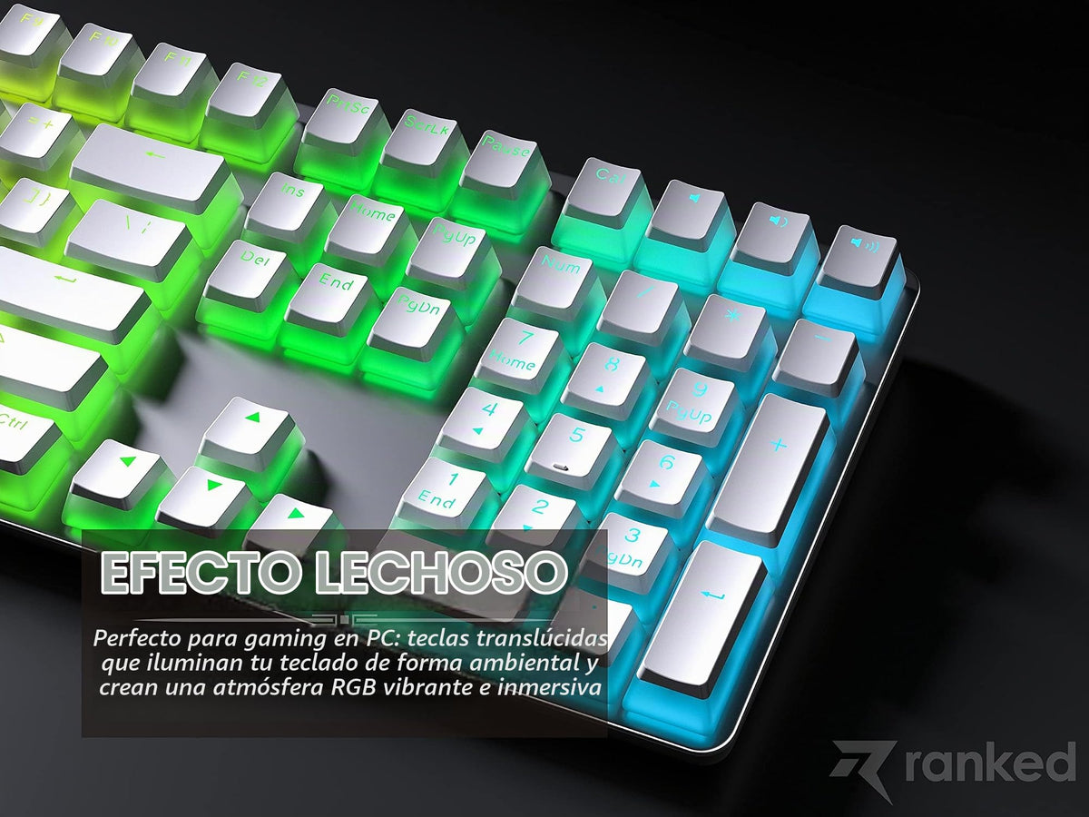 Teclas PBT Ranked Blanco Diseño Translúcido para Teclado Mecánico RGB