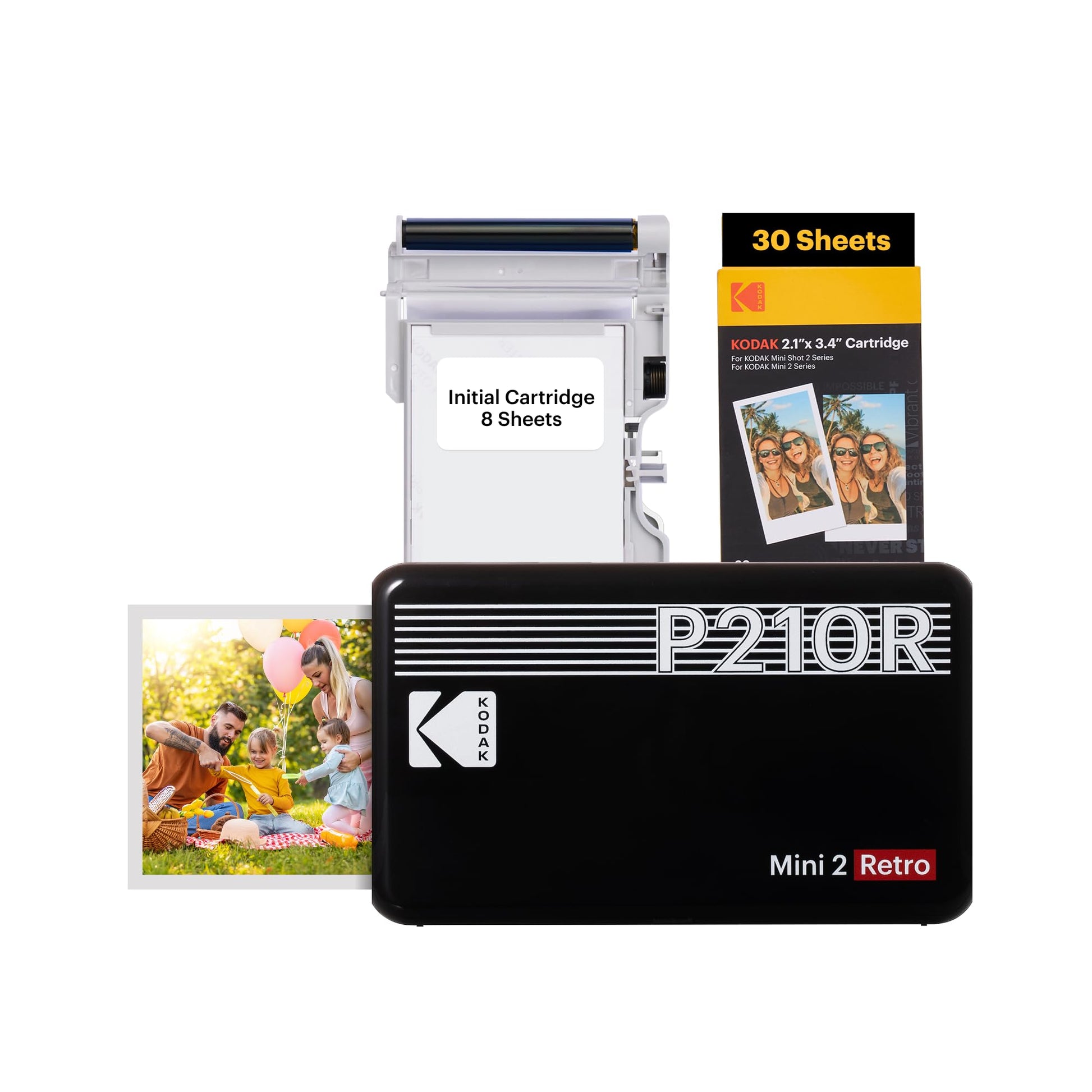 KODAK Mini 2 Retro 4PASS Impresora de Fotos Portátil (5,3x8,6cm) + Pack con 68 Hojas, Negro