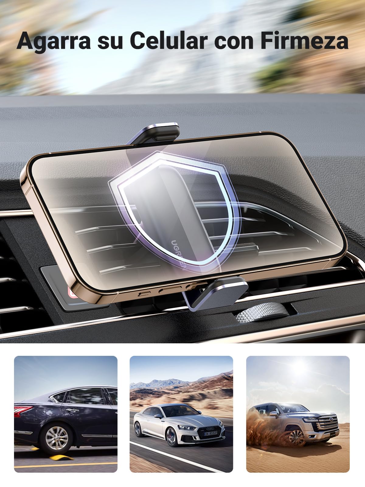 Soporte Celular UGREEN Negro con Rotación 360 Grados para Auto