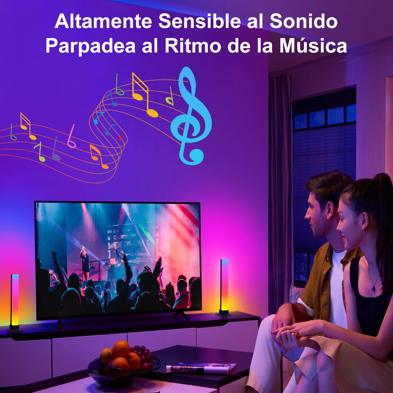 KUAEAY Barras de Luces LED Inteligente,Tira LED para TV,30CM RGB de Luz, Control de Aplicacion y Voz, 10 Modos de Escena, 4 Modo de Música,Lampara Gamer para Habitación Gaming,TV/PC