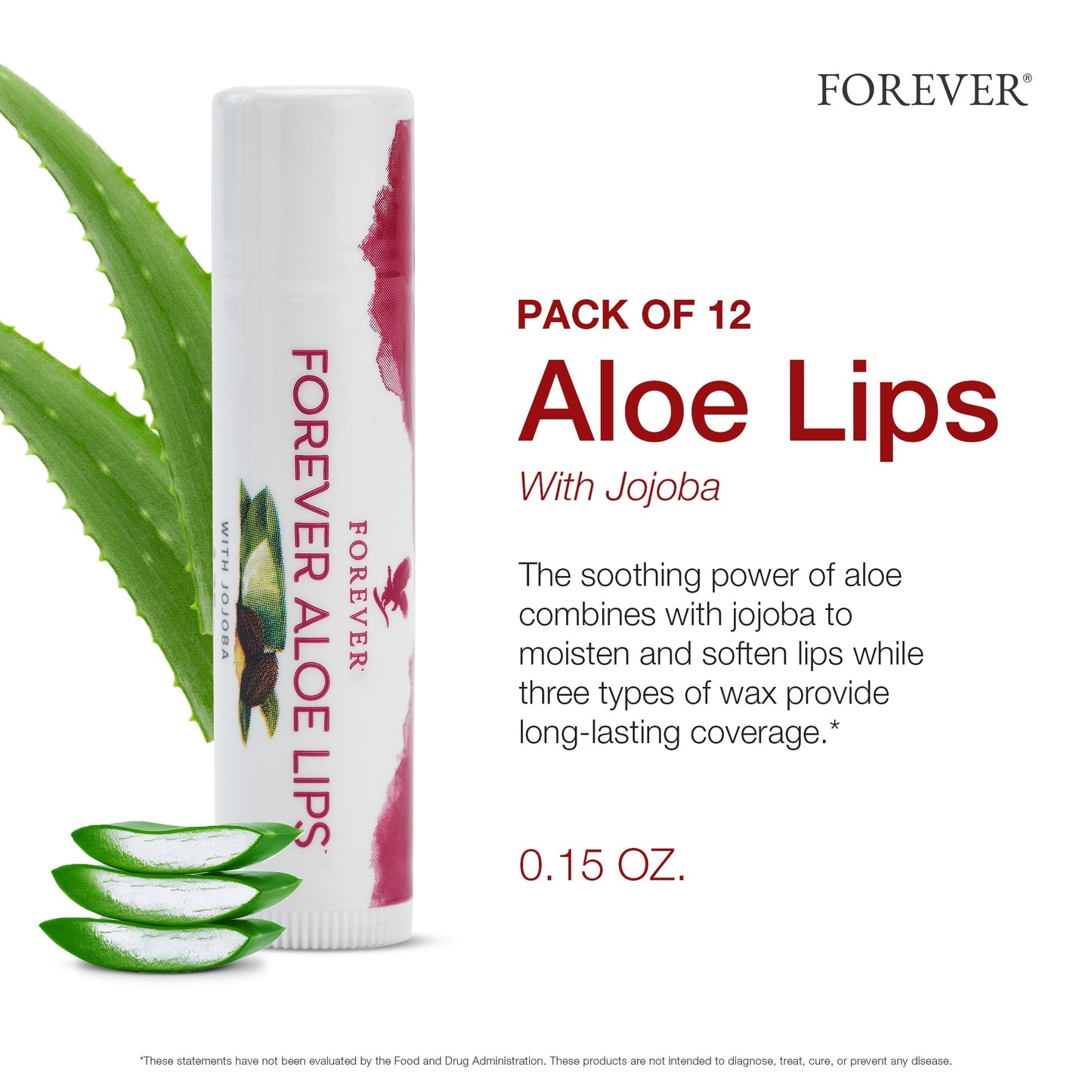Forever Living - Forever Aloe Lips - Ultimate Lip Care para cualquier clima - Bálsamo labial hidratante con áloe, jojoba y cera de abejas, vegano, paquete de 12