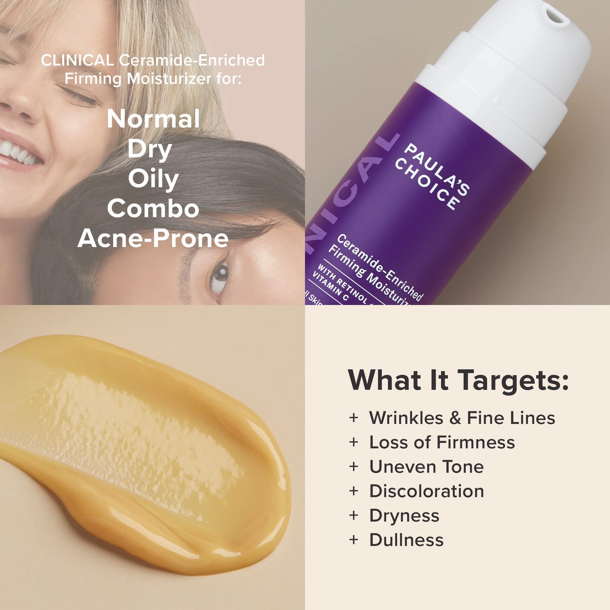 Paula's Choice-CLINICAL Ceramide-Enriched Firming Moisturizer 1.7 fl oz Bottle, Face Firming Moisturizer with Retinol and Vitamin C, For Normal Dry Oily Combination Aging Skin