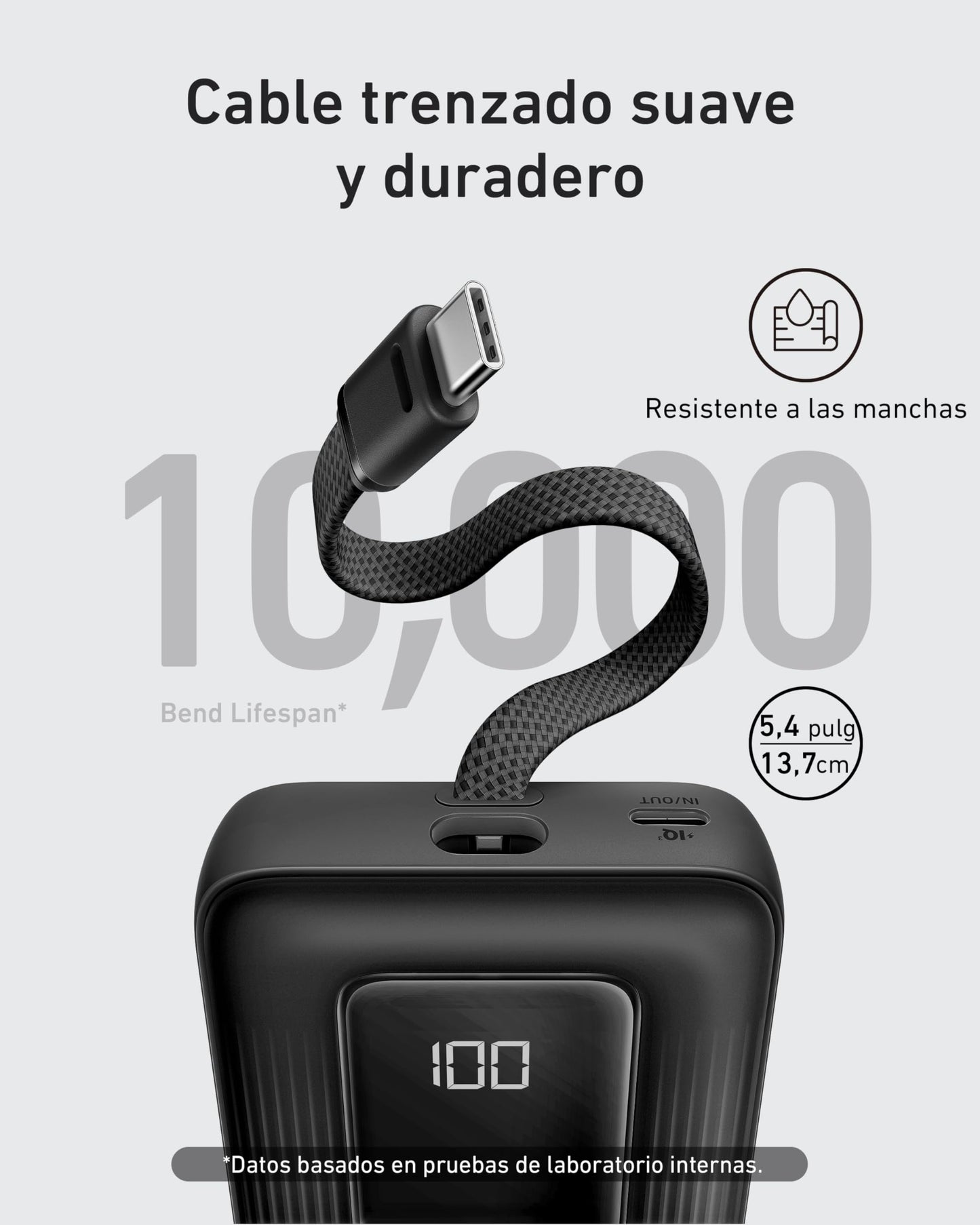 Power Bank Anker Zolo 10,000 mAh 30W con Cable USB C Integrado para iPhone, MacBook, Galaxy e iPad