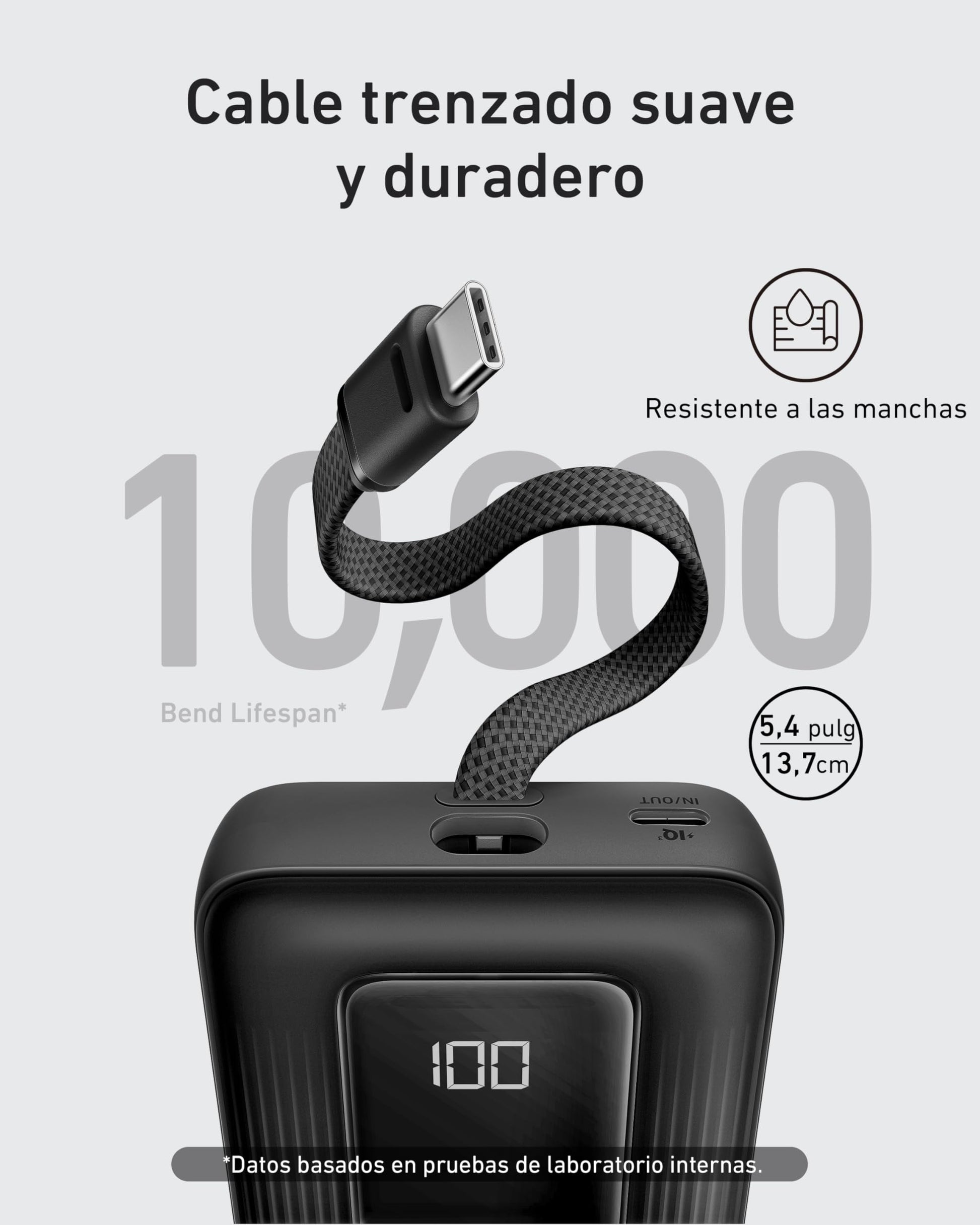 Power Bank Anker Zolo 10,000 mAh 30W con Cable USB C Integrado para iPhone, MacBook, Galaxy e iPad