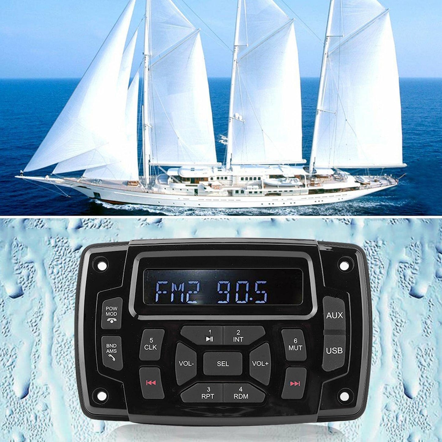 Radio Estéreo Marina, Bluetooth FM AM Receptor Estéreo Marino Reproductor de MP3, IP66 Receptor de Barco de 12v Impermeable/Resistente a la Intemperie con LCD Digital, Receptor Centro Multimedia
