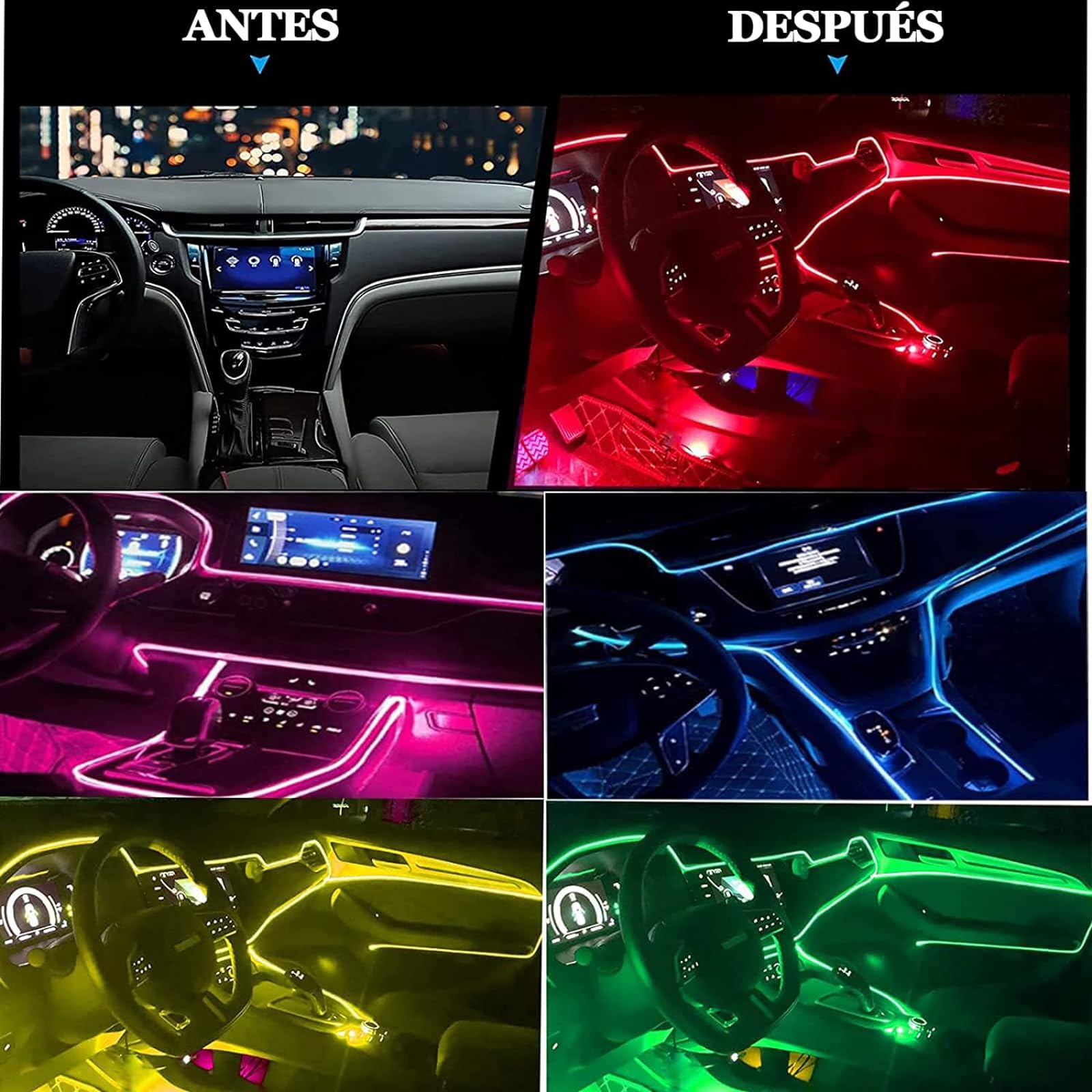 Tira de Luces LED para Coche Azul Cable de Neón 5m 12V con Modo de Música