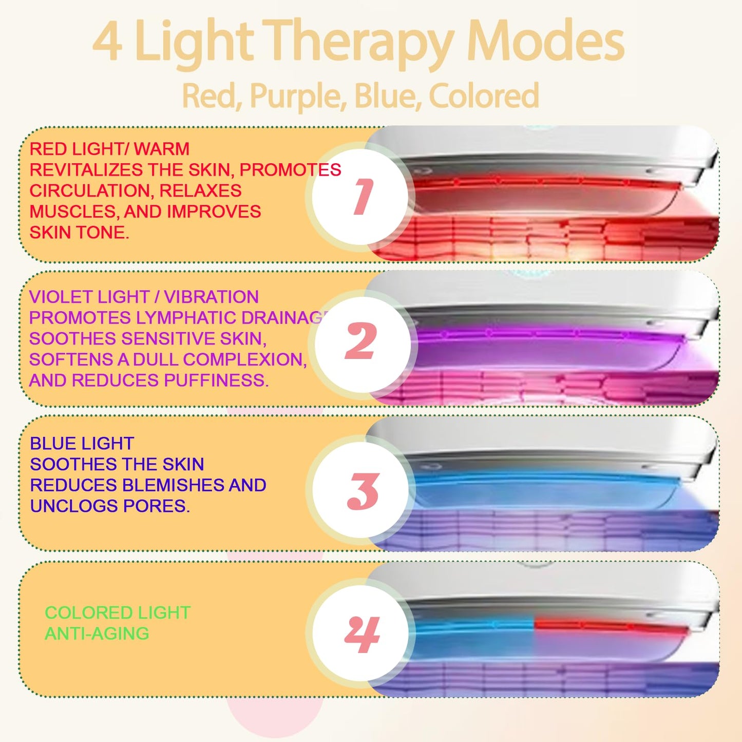 Smbrige Herramienta de masaje facial con 4 modos de color y terapia de luz roja para el cuidado de la piel del rostro y el cuello en casa, herramientas faciales Gua Sha, color blanco.