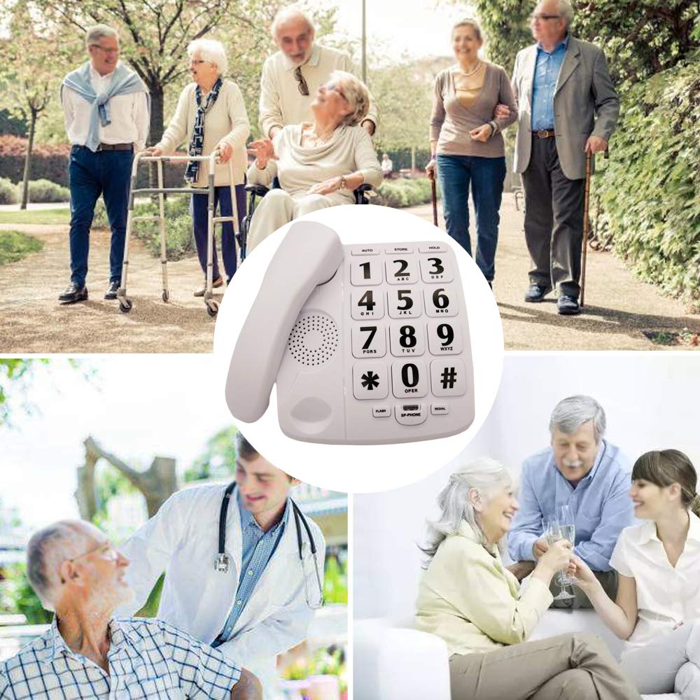JeKaVis - Teléfono amplificado con botón grande para personas mayores, teléfono fijo blanco