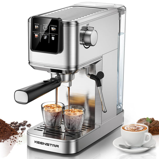 KEENSTAR Máquina de Café Espresso de 20 Barras, Caliente y Helado Con Cerveza Rápida en Frío, Varita de Vapor, Visualización Táctil y Tanque de Agua de 30 Onzas