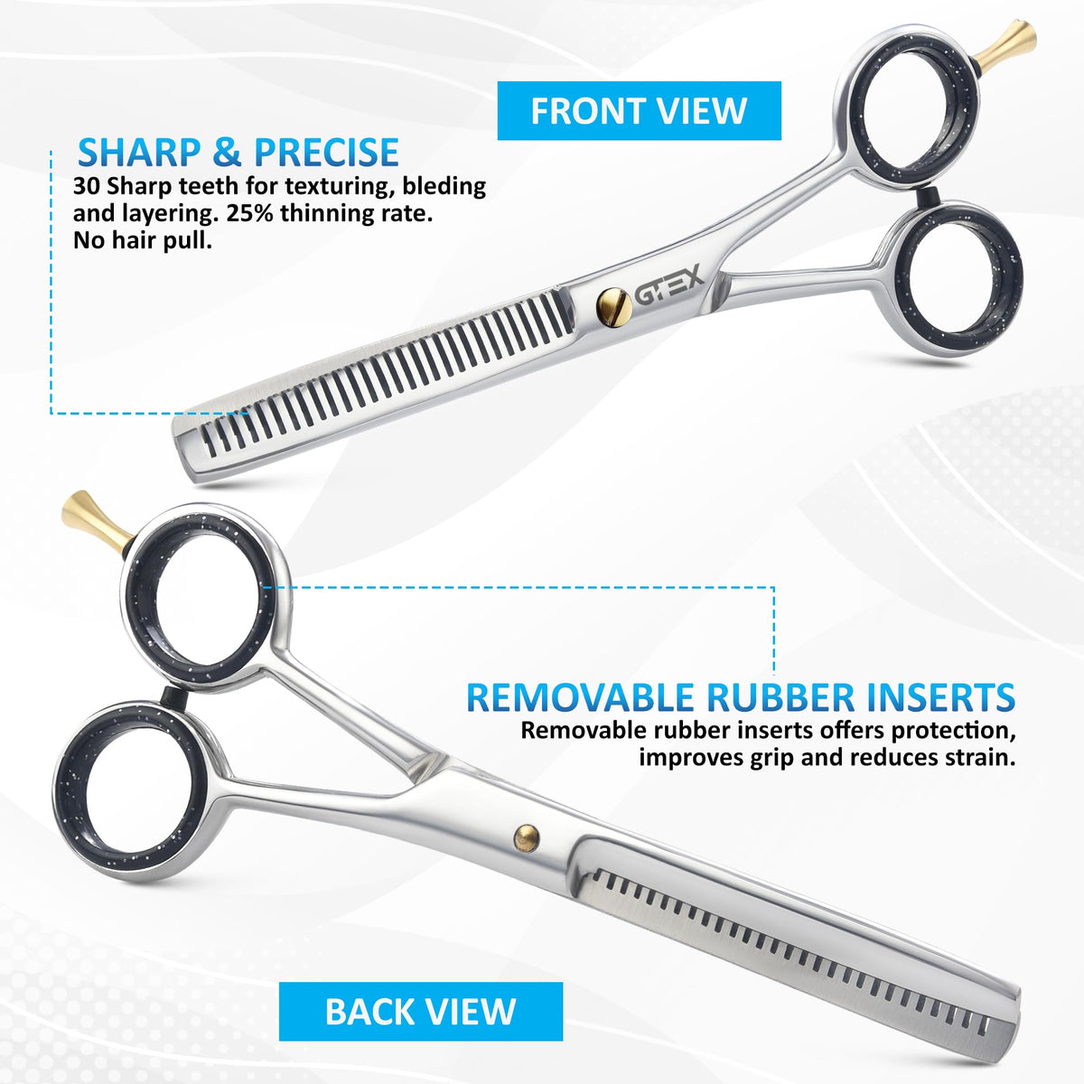 GTEX Tijeras de adelgazamiento para peluquería, tijeras profesionales para adelgazar el cabello, tijeras de corte de pelo de 6,5 pulgadas, tijeras de adelgazamiento para el cabello para hombres