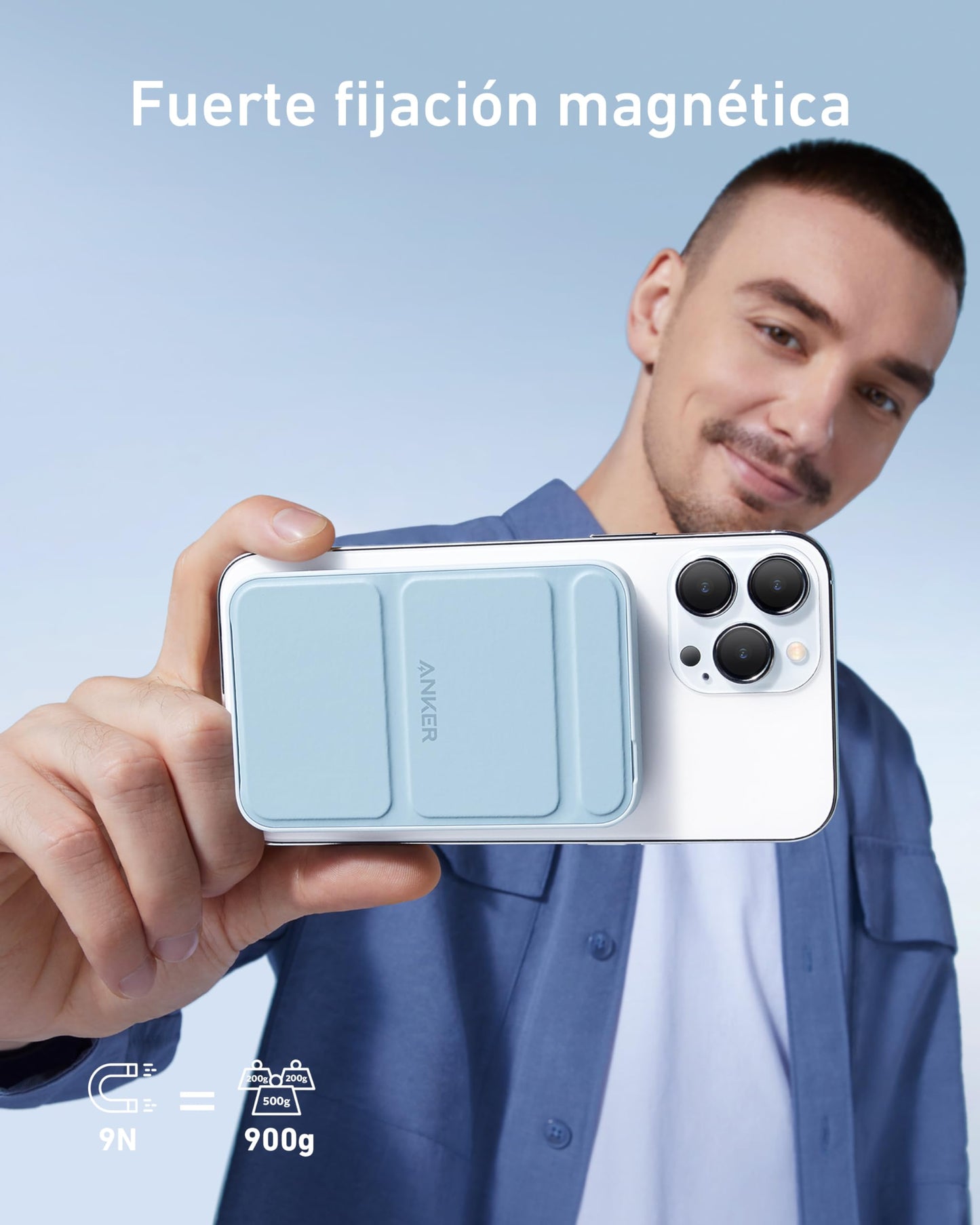 Batería Anker Azul magnética Plegable 5000 mAh Compatible con iPhone 15 Series