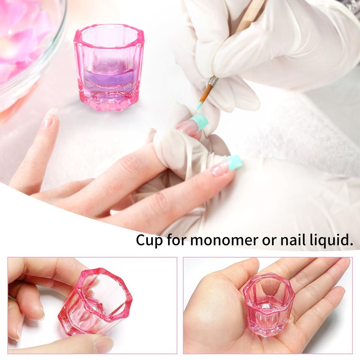 Vasos de Vidrio Honey Joy Rosa para Líquido Acrílico y Monómero