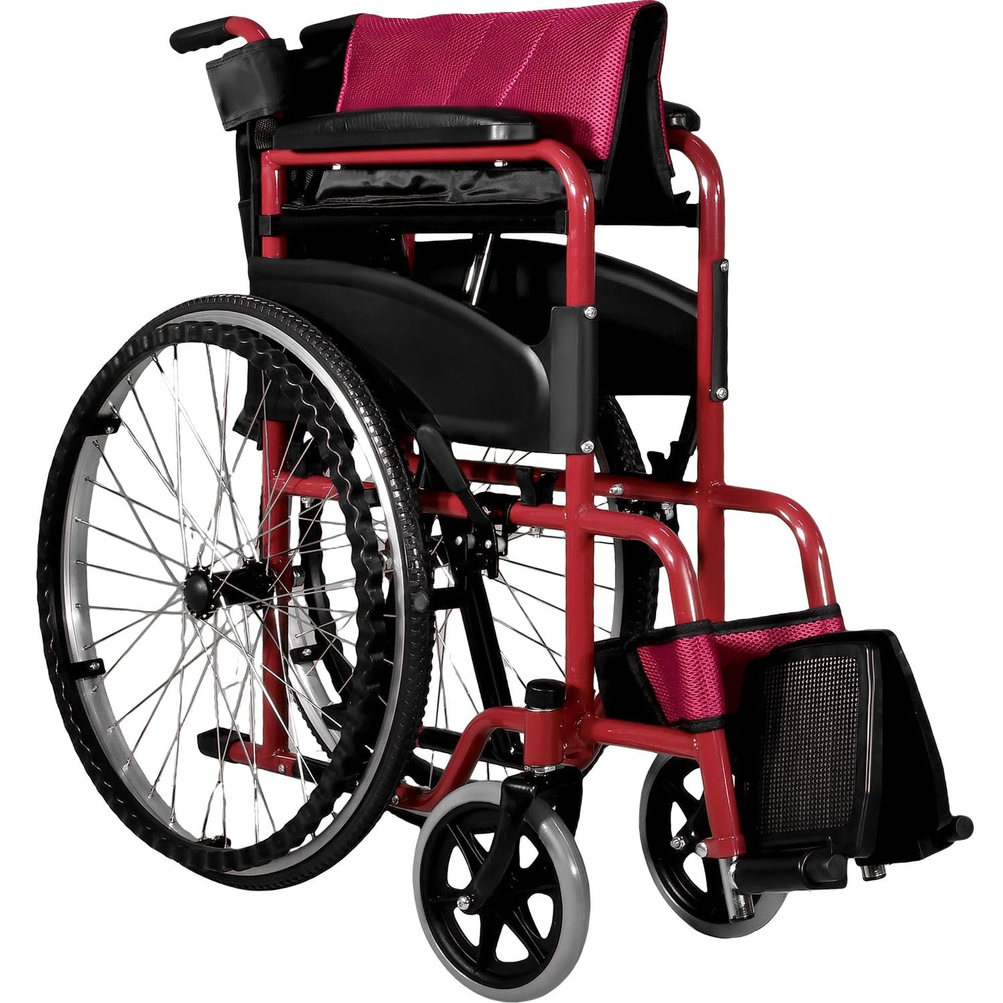 Silla de Ruedas NANOFORT Roja Aluminio Ligera Resistente para Adultos con Confort Máximo y Freno de Palanca