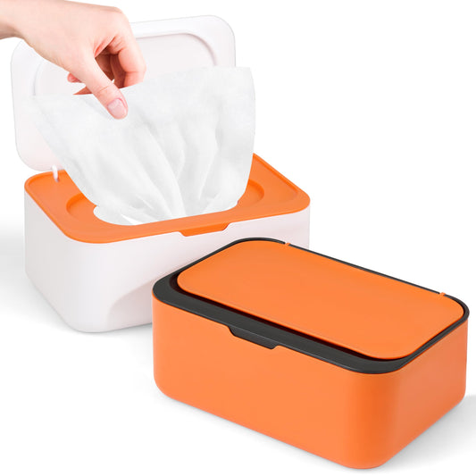 Dispensador de toallitas para bebé, caja reutilizable para toallitas húmedas y bolsa portátil para toallitas húmedas, contenedor recargable con tapa para baño, bebé, cuarto de bebé, cocina, oficina, viajes (naranja)