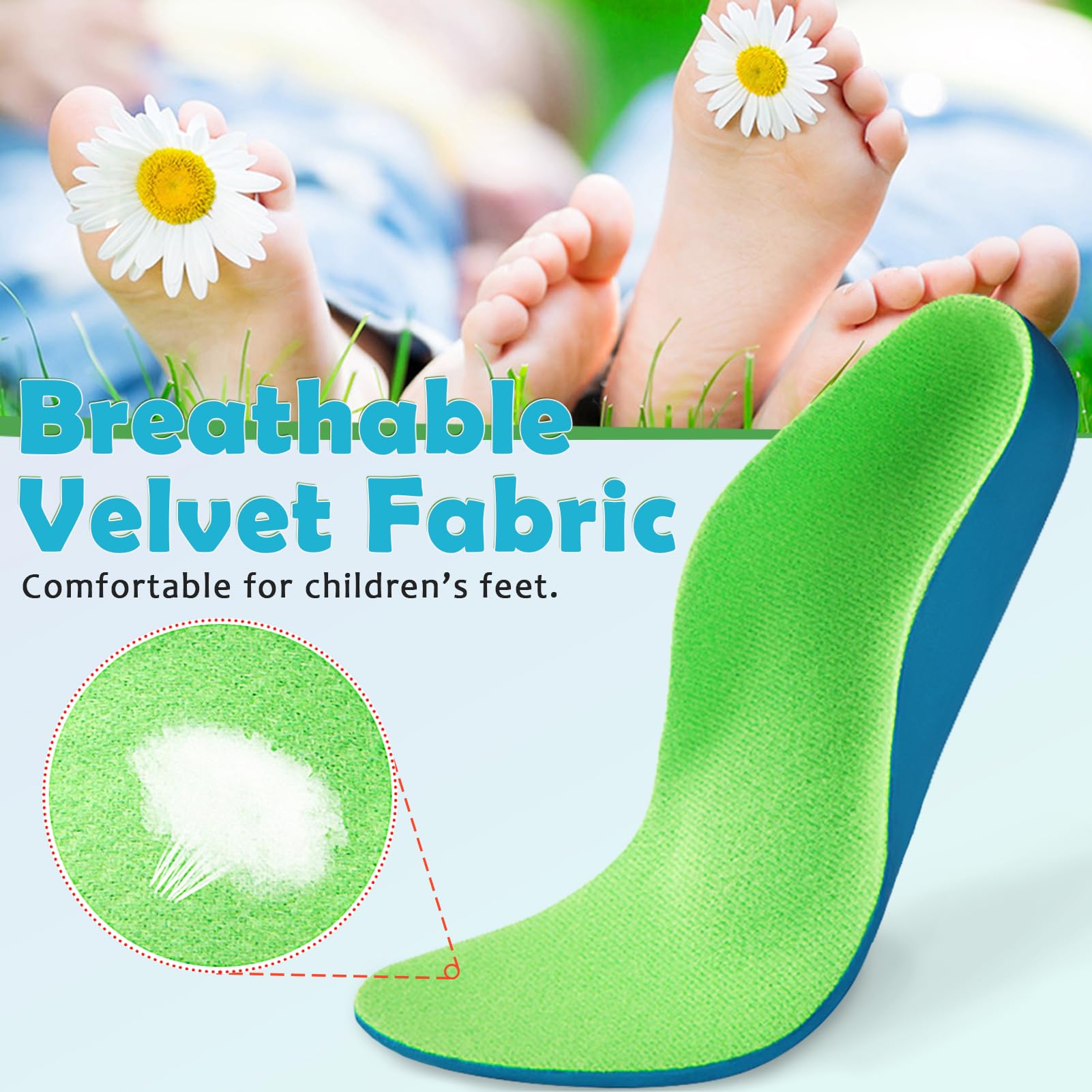 Ailaka Plantillas ortopédicas para niños, plantillas de apoyo de arco para zapatos, inserciones de espuma sintética para pies planos, fascitis plantar, alivio del dolor de pies y talón
