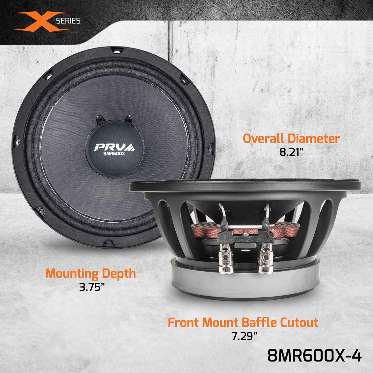 PRV AUDIO 8MR600X-4 - Altavoz de Rango Medio de 8 Pulgadas, 600 vatios 4 ohmios, Bobina de Voz de 2 Pulgadas, Altavoz X-Treme de Rango Medio para Sistemas de Audio Profesionales para automóviles