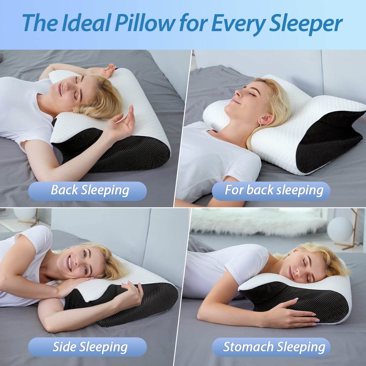 HOMCA Almohada Cervical de Espuma con Memoria, 2 en 1 Almohada Ortopédica de Contorno Ergonómico para el Dolor de Cuello, Almohadas de Soporte Contorneadas para Dormidores de Lado Espalda Estómago
