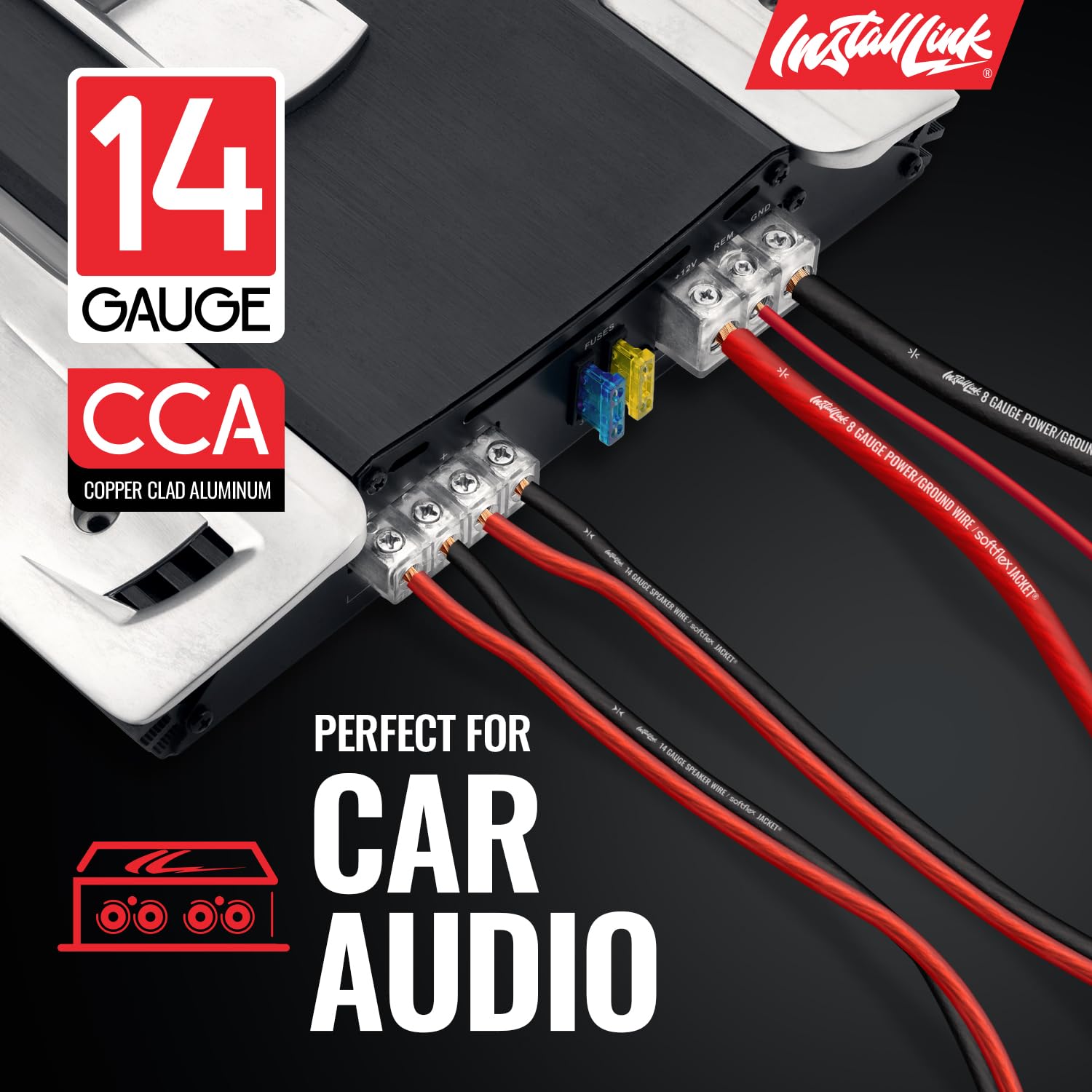 Install Link - Cable de altavoz de calibre 14 para coche, hogar o RV, cable de audio de 250 pies, CCA