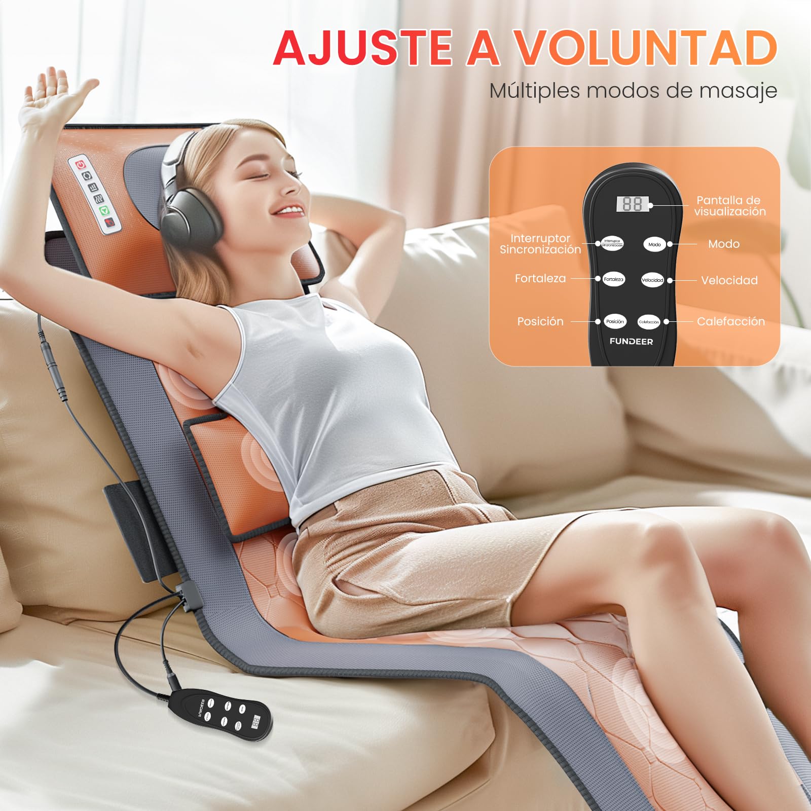 Cojín de Masaje Térmico para Todo el Cuerpo,Alfombrilla de masaje con 10 motores vibratorios,20 Cabezales de Masaje Shiatsu para el Cuello,Adecuado para cuello,espalda,cintura,caderas,piernas
