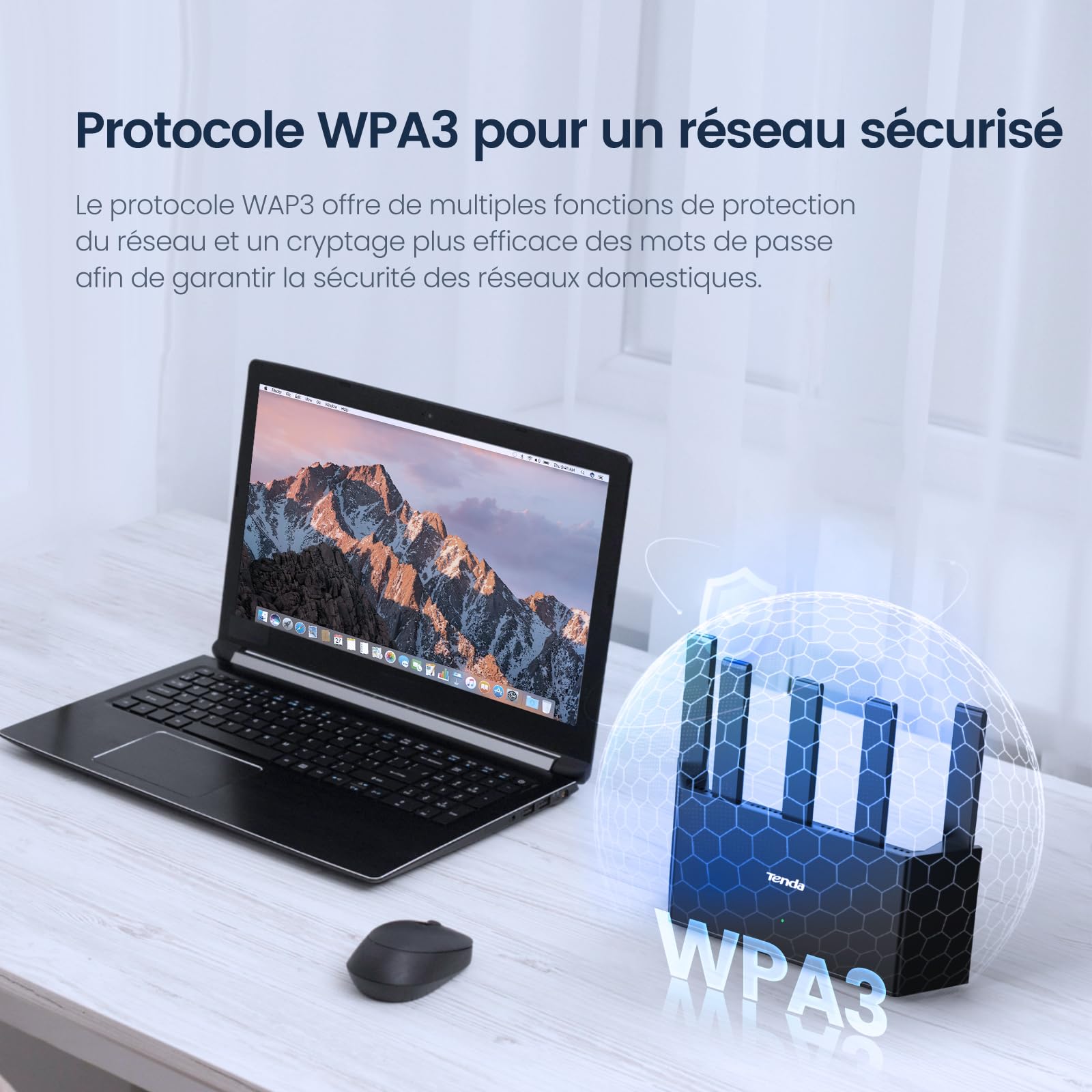 Router WiFi 6 AX3000Mbps Tenda Blanco con Diseño Vertical y 5 Antenas de Alta Ganancia