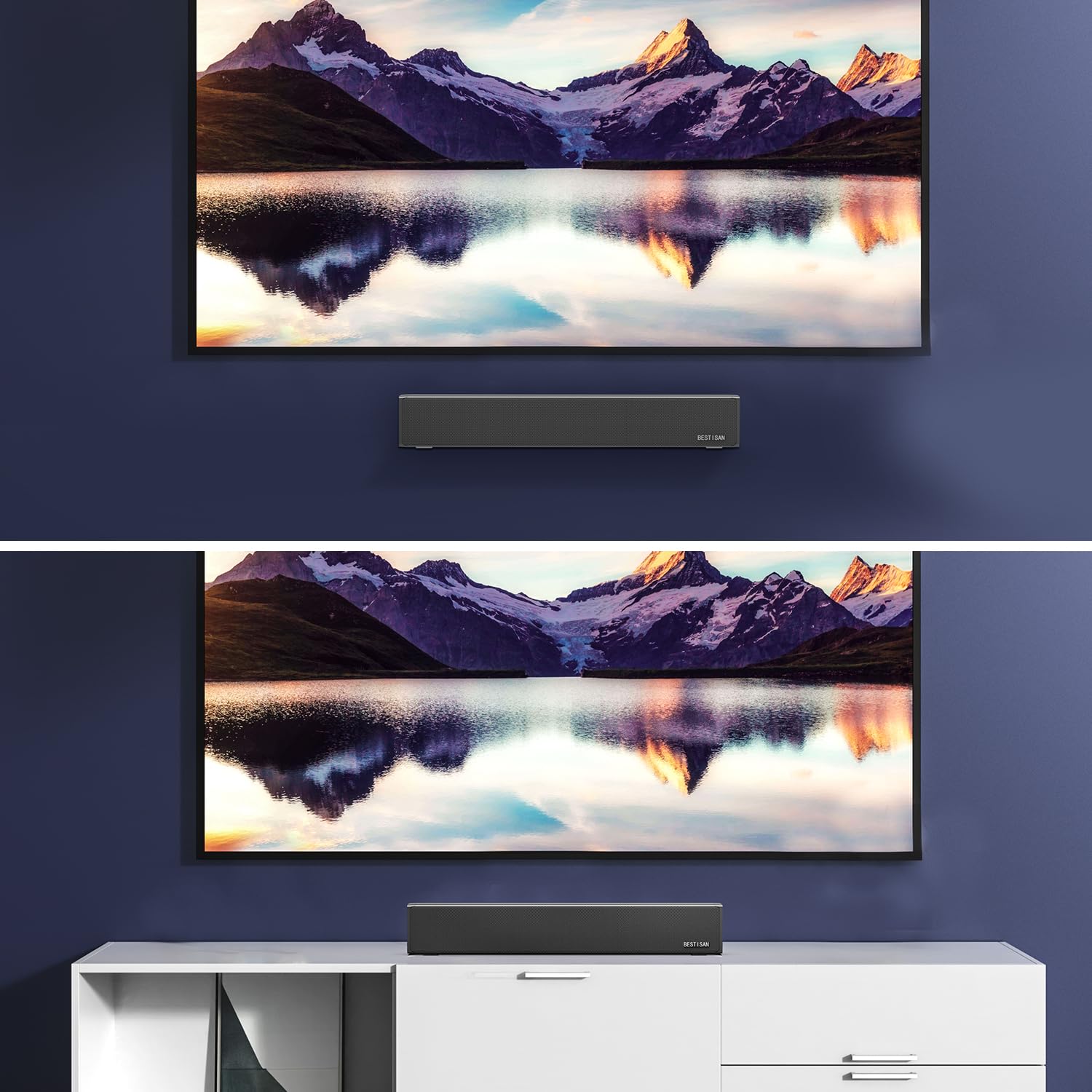 BESTISAN Barras de sonido para TV, barra de sonido de 16.5 pulgadas con entradas ópticas, AUX, USB y Bluetooth, barra de sonido para TV (DSP, TREB y graves ajustables, modo de conmutación cíclica,