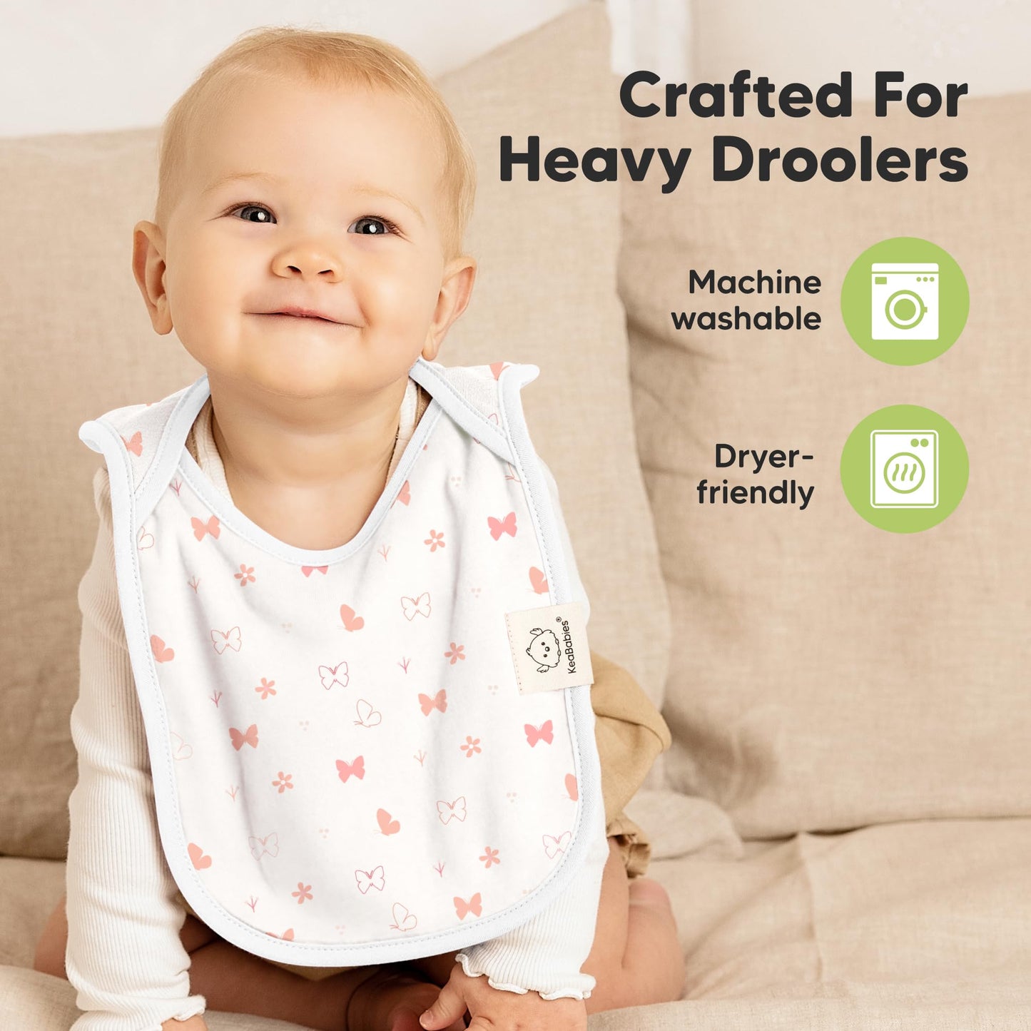 KeaBabies Paquete de 8 baberos para bebé, unisex, resistentes al agua, para niños y niñas, con diseño de mariposas