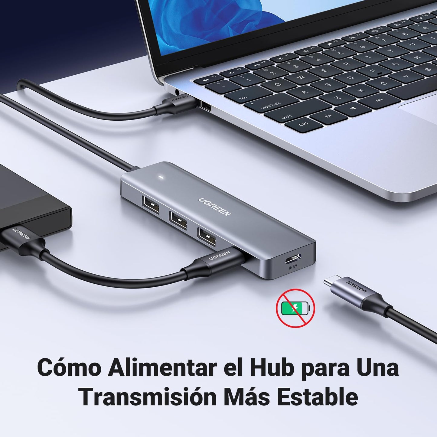 Hub USB 3.0 UGREEN Gris 5 en 1 con Carga PD para PC y Consolas