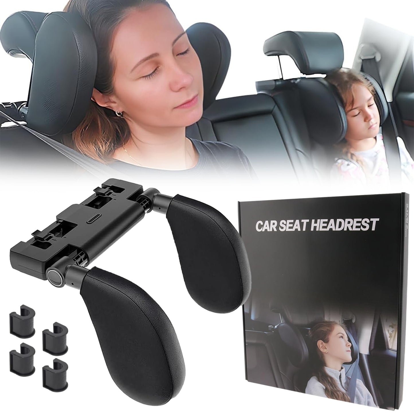 YRHSAV Reposa Cabezas para Auto, Soporte Cuello Reposa Cabeza, Reposacabezas en Forma de u Ajustable a 180°, con Ganchos y Almohada ViscoeláStica, Perfecta para Viajar Durmiendo Niños y Adultos.