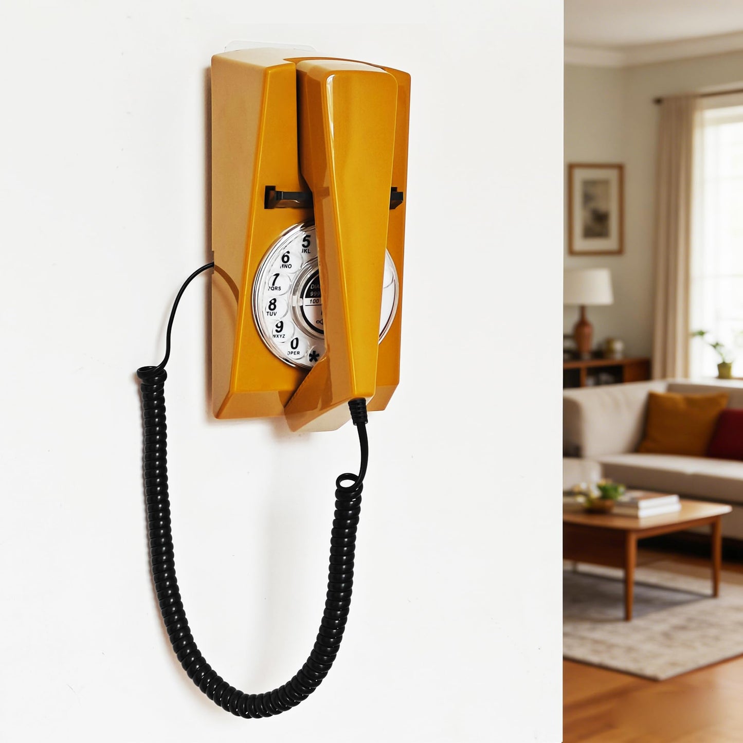 Teléfono Retro, Teléfono de Pared con Cable Artisam, Teléfono Fijo de Pared Vintage, Teléfono de Pared de Estilo Antiguo con Disco Rotatorio Montado en la Pared para Casa, Oficina, Hotel, Escuela