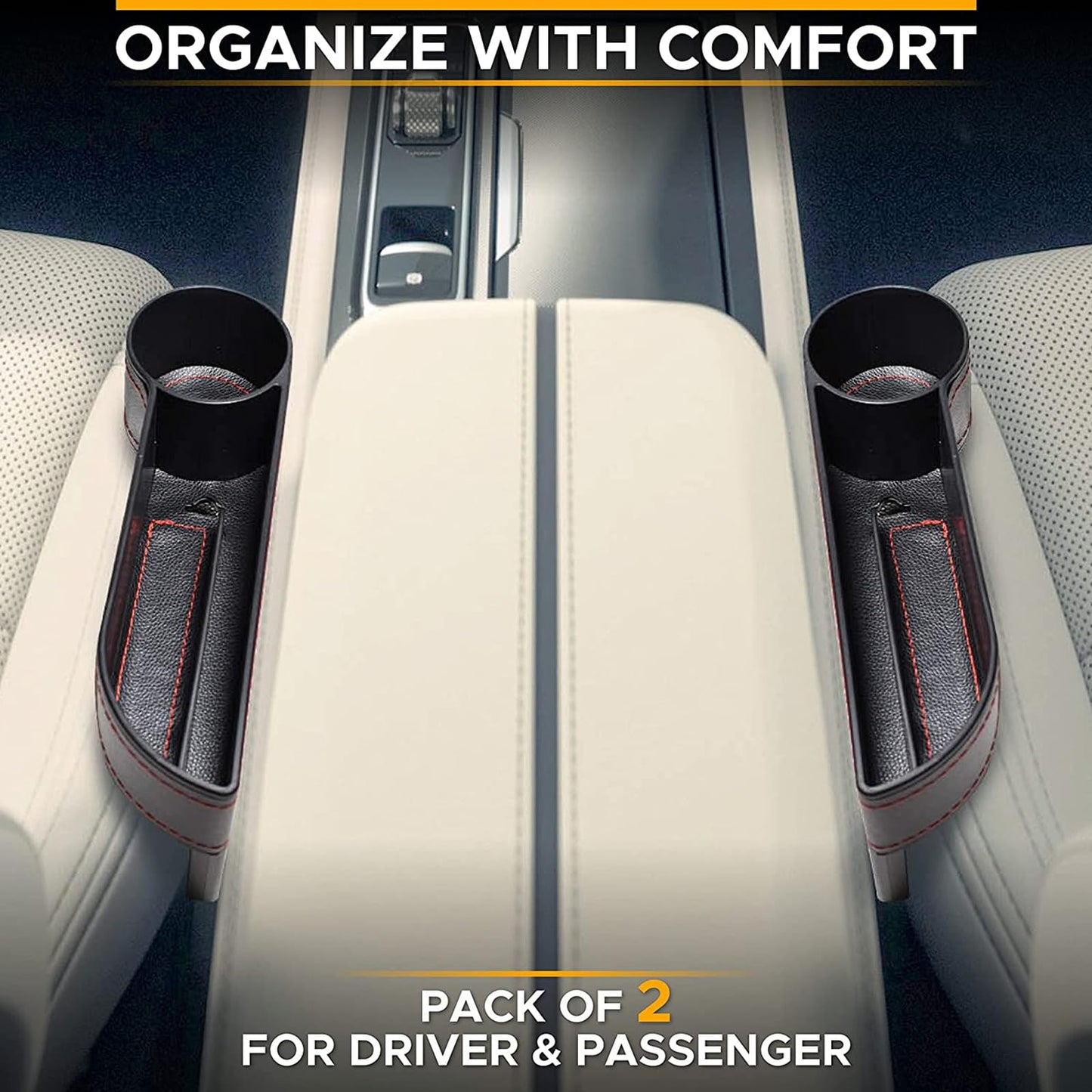Organizador De Relleno De Espacio Para Asiento De Coche, 2PCS Universal De Piel De Espacio Para Asiento De Coche Caja Con Soporte Para Taza Para TeléFonos Celulares Llaves Tarjetas Carteras