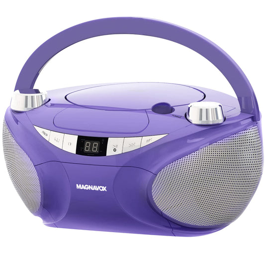 Magnavox MD6949-PL - Boombox portátil de carga superior con radio estéreo AM/FM y tecnología inalámbrica Bluetooth en color morado | Compatible con CD-R/CD-RW | visualización LED |