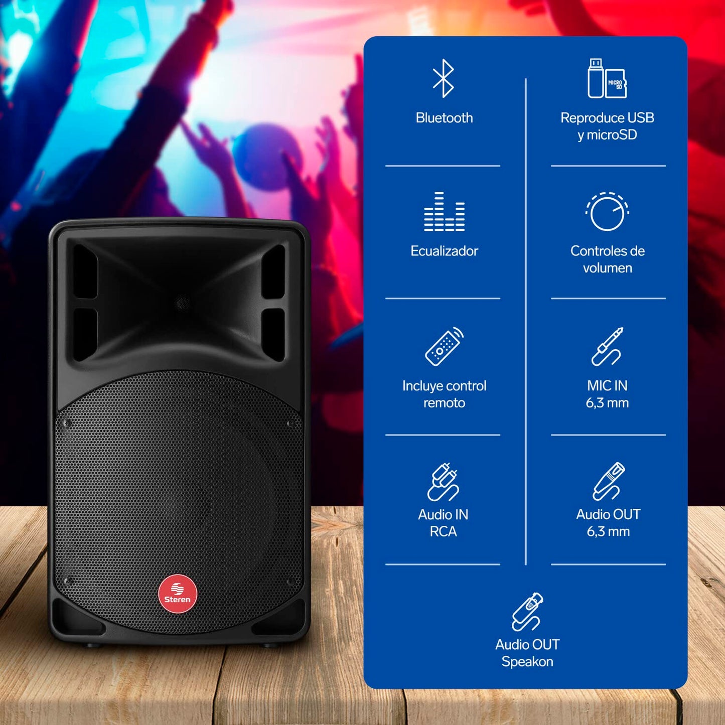 Steren BAF-1245BT Bafle Pro Bluetooth de 12" y SD