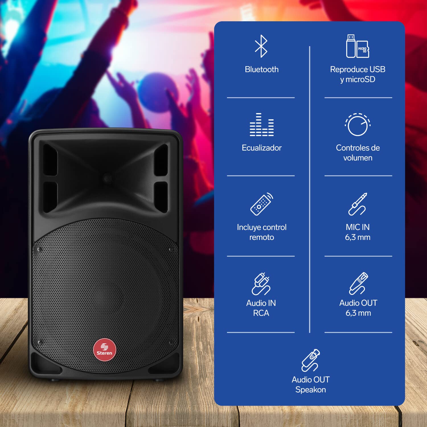 Steren BAF-1245BT Bafle Pro Bluetooth de 12" y SD