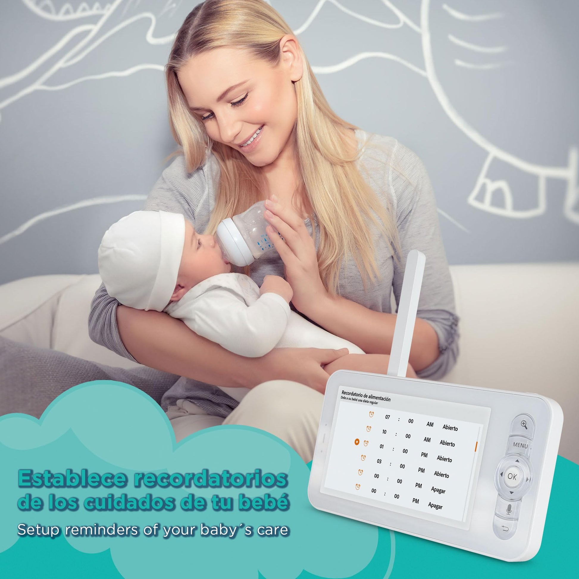 Lloyd's Cámara con Monitor para bebés. Monitoreo y Control Desde su Smartphone. Alertas por detección de Movimiento, de Sonido o por llanto de bebé. 3 melodías de Cuna