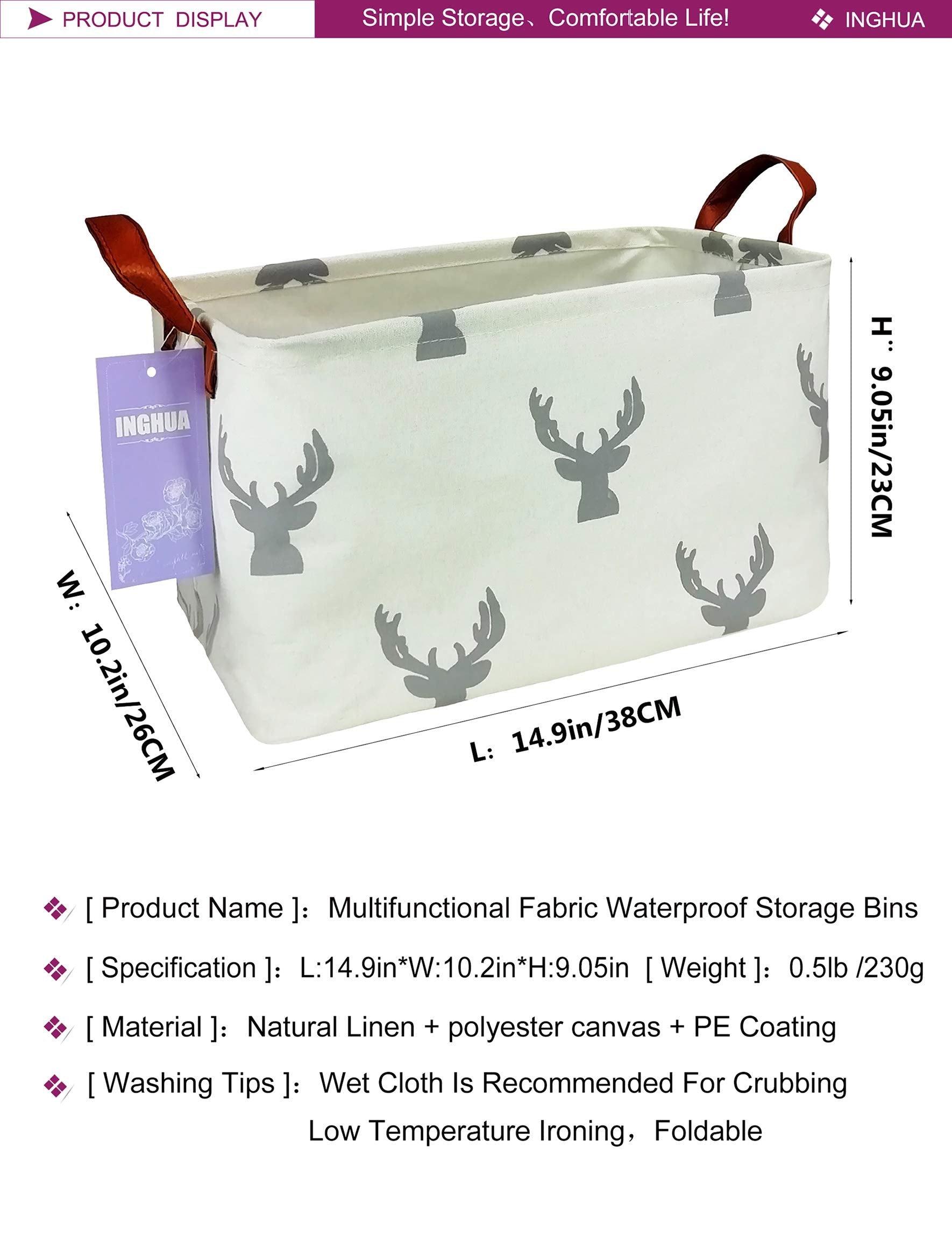 INGHUA - Cesta Rectangular de Almacenamiento para Juguetes, Libros, Ropa, Regalos, Mascotas, Perfecto para el hogar, Oficina, guarderia, recamara, Estante, Venado