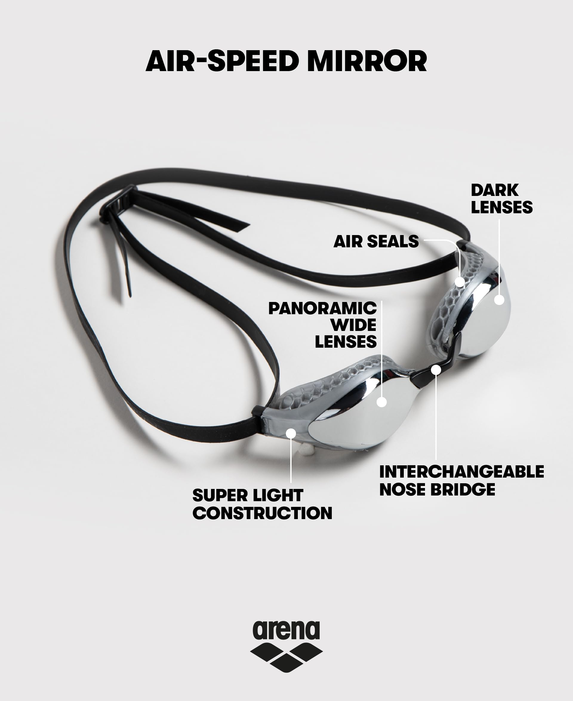 arena Air-Speed - anteojos de natación antivaho para hombres y mujeres, espejo plateado/plateado
