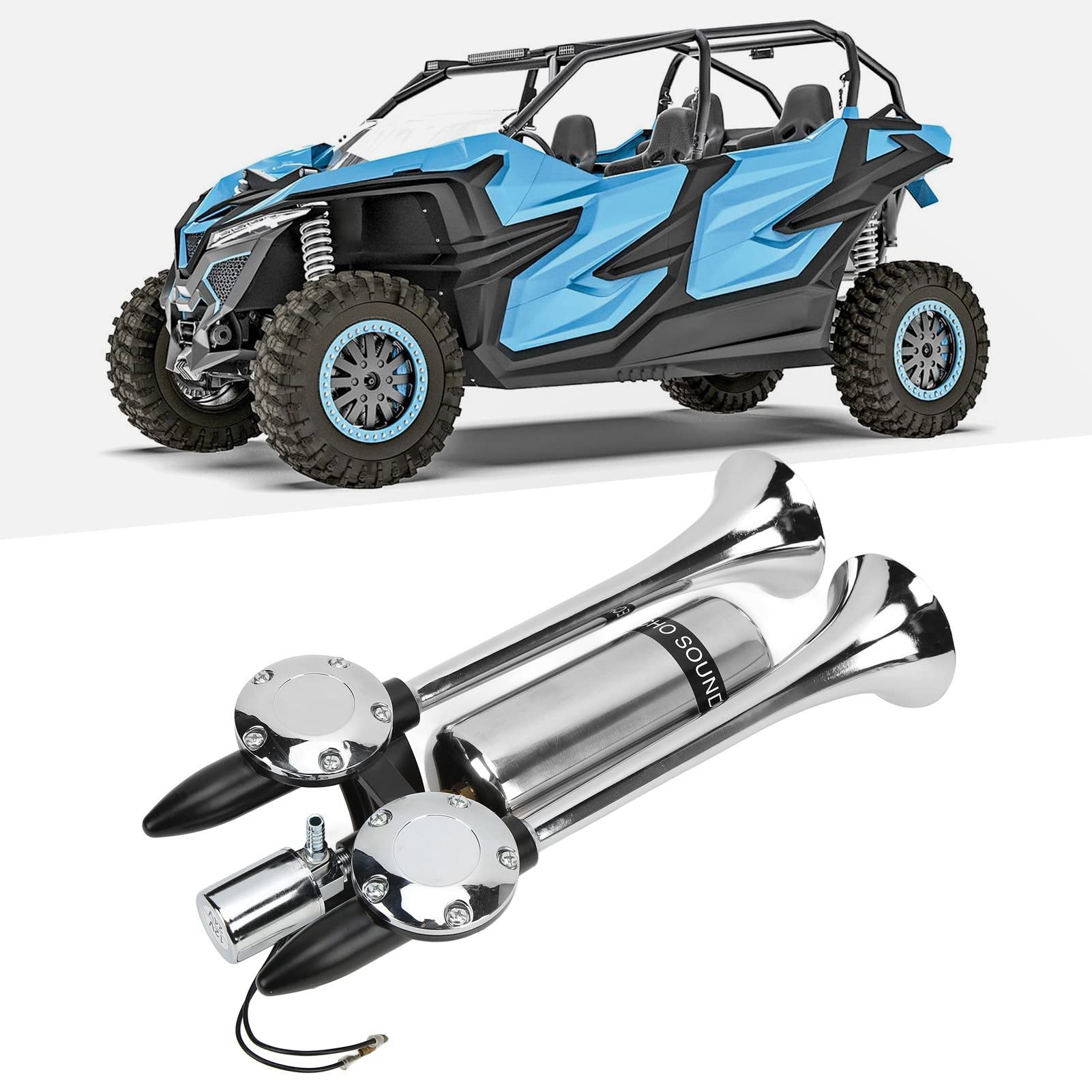 Bocina de Aire para Coche de 300DB, Altavoz de Doble Tubo Cromado de Aleación de Zinc para Tren, Barco, SUV, RV, Camión, Motocicleta, de 12V/24V