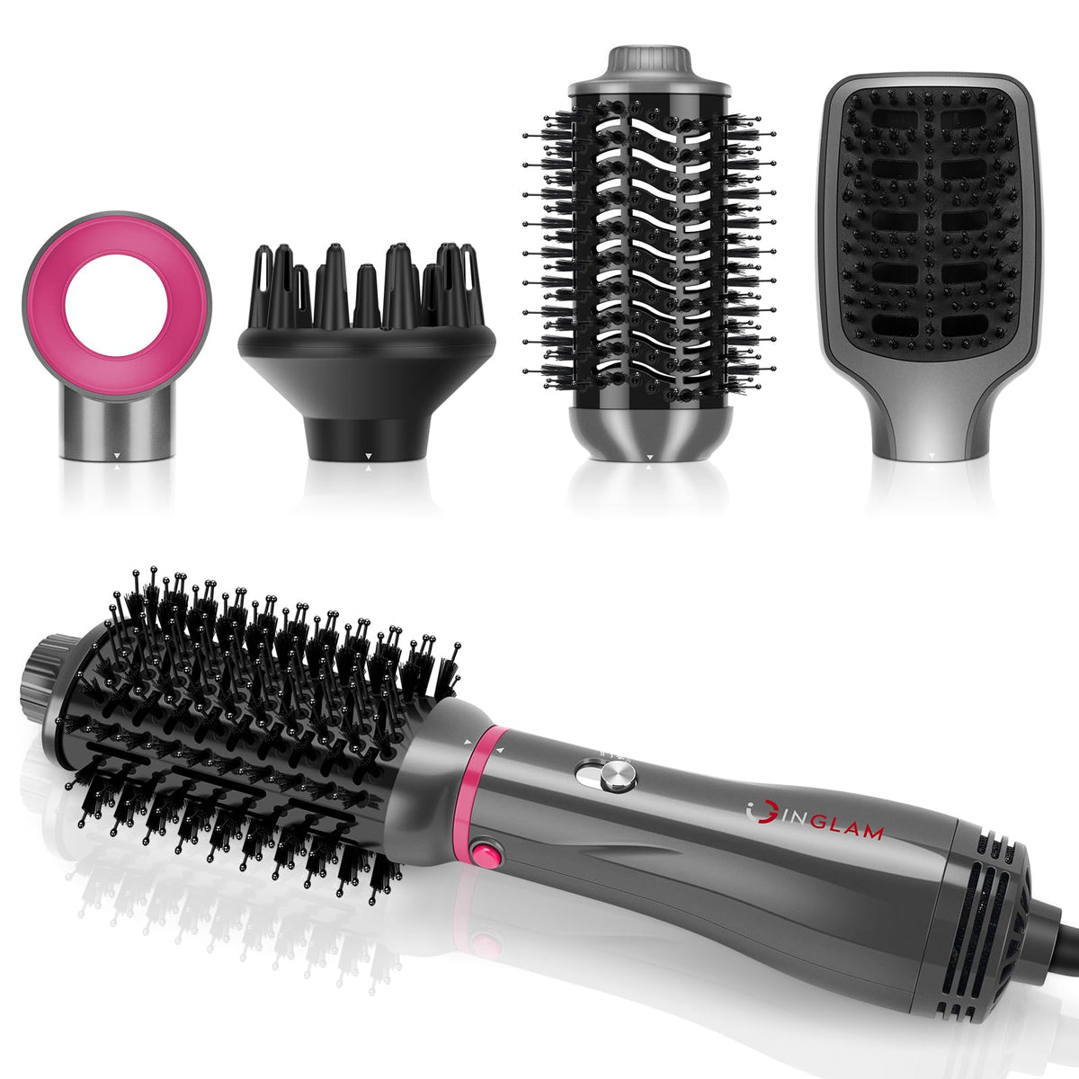 Juego de Cepillos IG INGLAM Gris 4 en 1 con Iones Negativos para Mujer