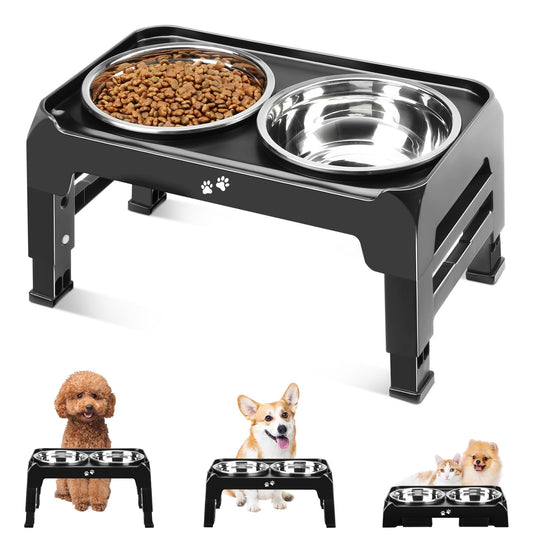 Lingtoolator Dog Bowls for Small Medium Dogs 3 Height Adjustable Raised Dog Bowl Stand with 2 Thick 6" Stainless Steel Dog Food Bowls Non-Slip Dog Feeder Adjusts to 2.75", 6", 7.5