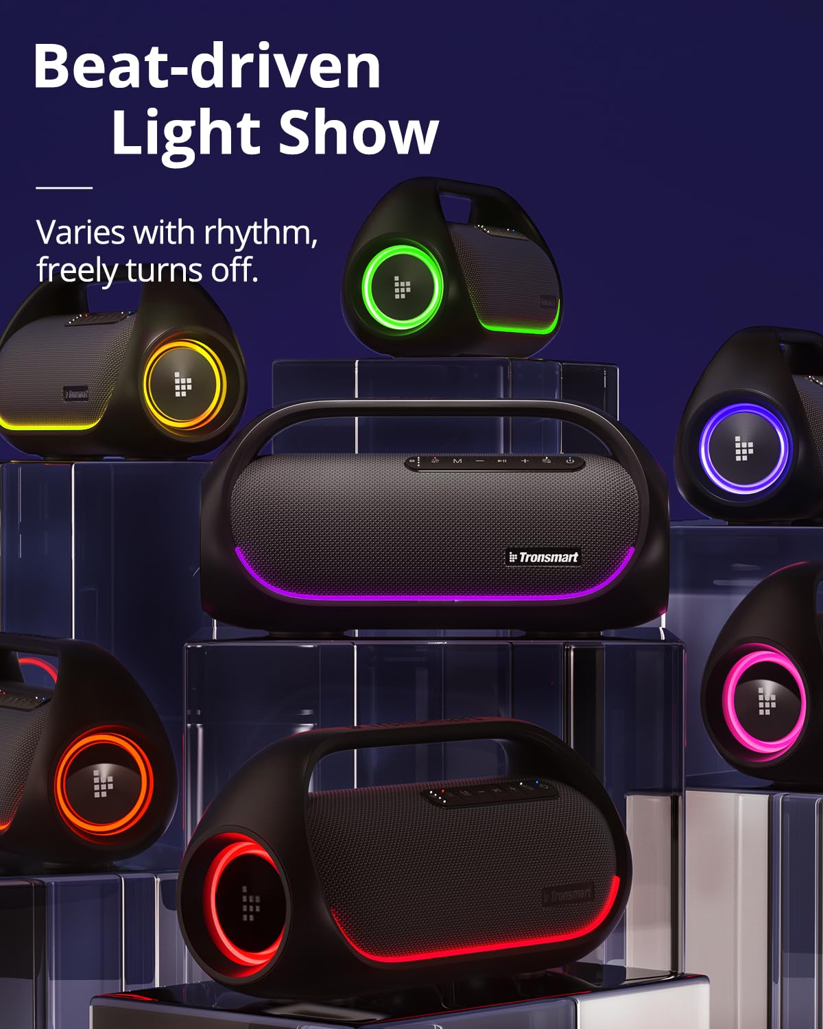 Tronsmart Bang Altavoces Bluetooth de 60W con subwoofer Versión actualizada, IPX6 Resistente al Agua, Altavoz Luces LED a Color, 15 hrs de reproducción Bocina para Fiesta con asa