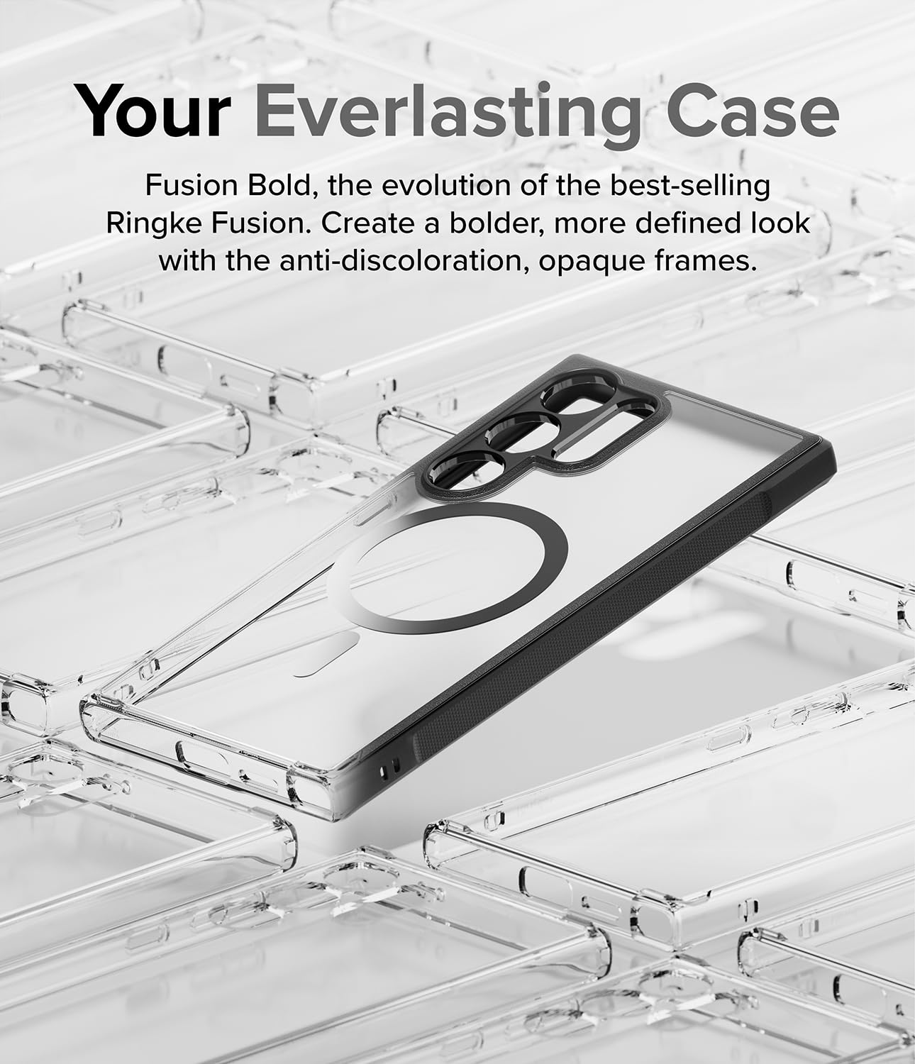 Funda Ringke Fusion Bold Negra Anti-Amarillo Translúcida Mate con Carga Magnética para Samsung Galaxy S24 Ultra