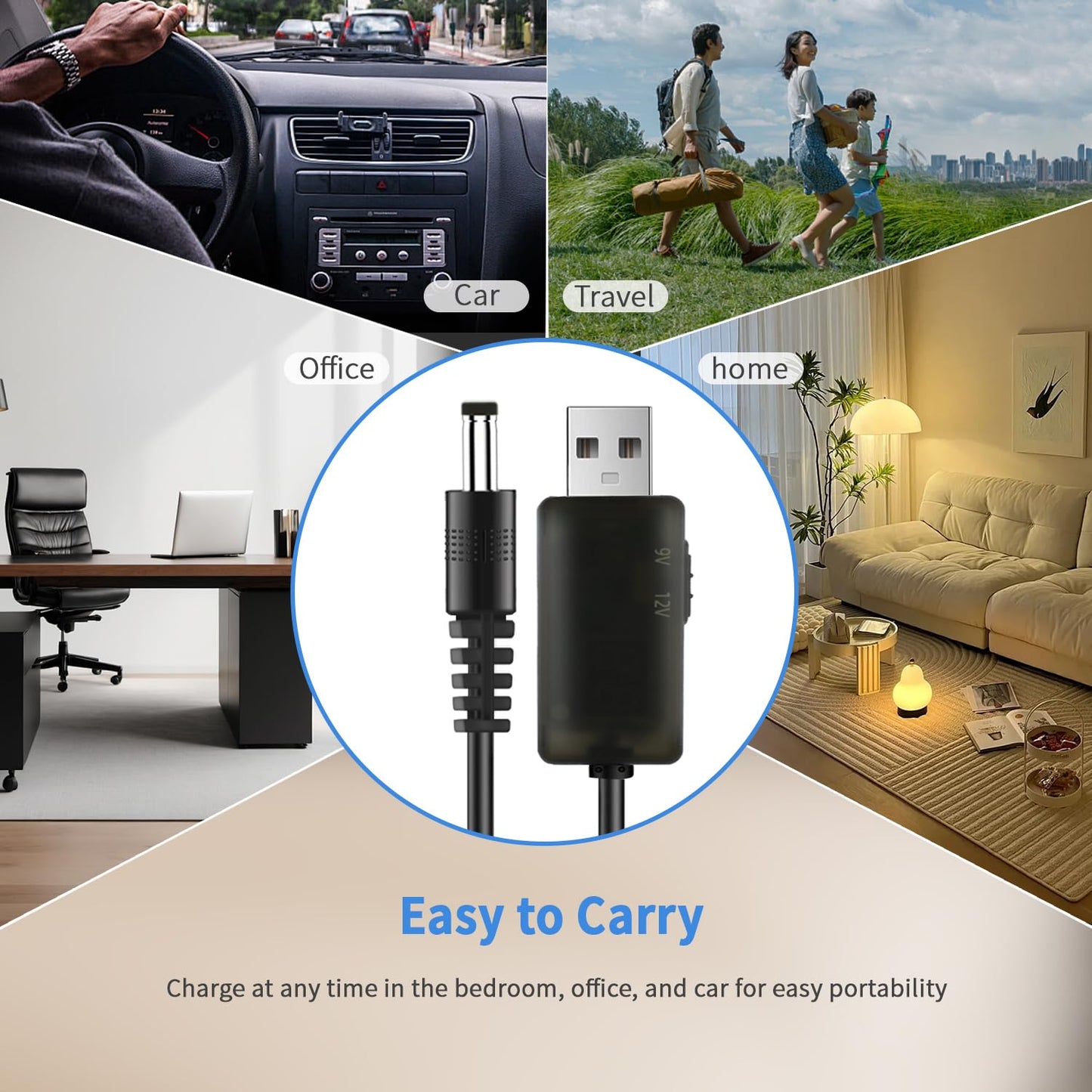 Cable de Carga USB a CC YiKaiEn Negro Universal con 10 Conectores de 3.3 Pies