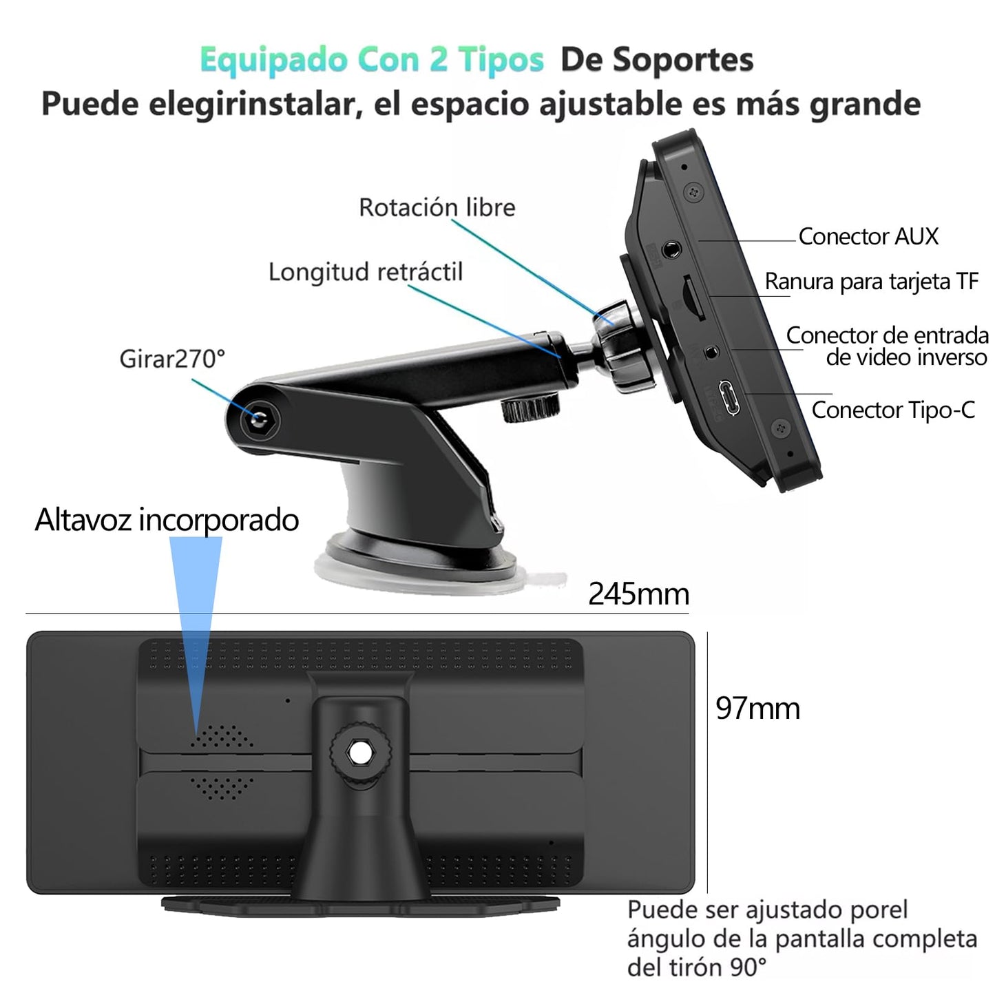 Autoestereos para Carro 10.26", Estéreo Inalámbrico para Coche, Pantalla para Auto, Compatible con CarPlay y Android Auto, Mirror Link, Cámara de Retroceso‌, GPS, FM, BT, WiFi