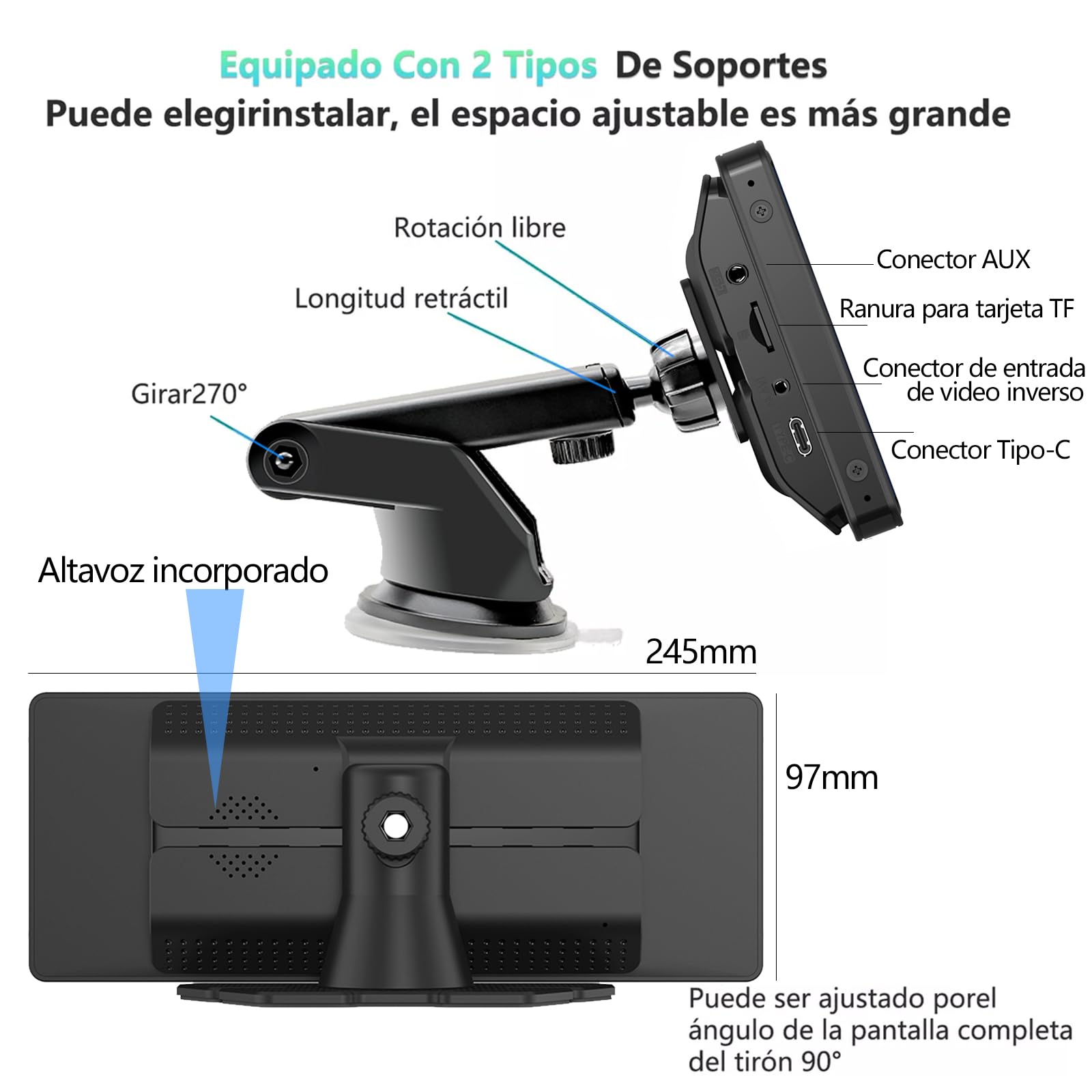 Autoestereos para Carro 10.26", Estéreo Inalámbrico para Coche, Pantalla para Auto, Compatible con CarPlay y Android Auto, Mirror Link, Cámara de Retroceso‌, GPS, FM, BT, WiFi